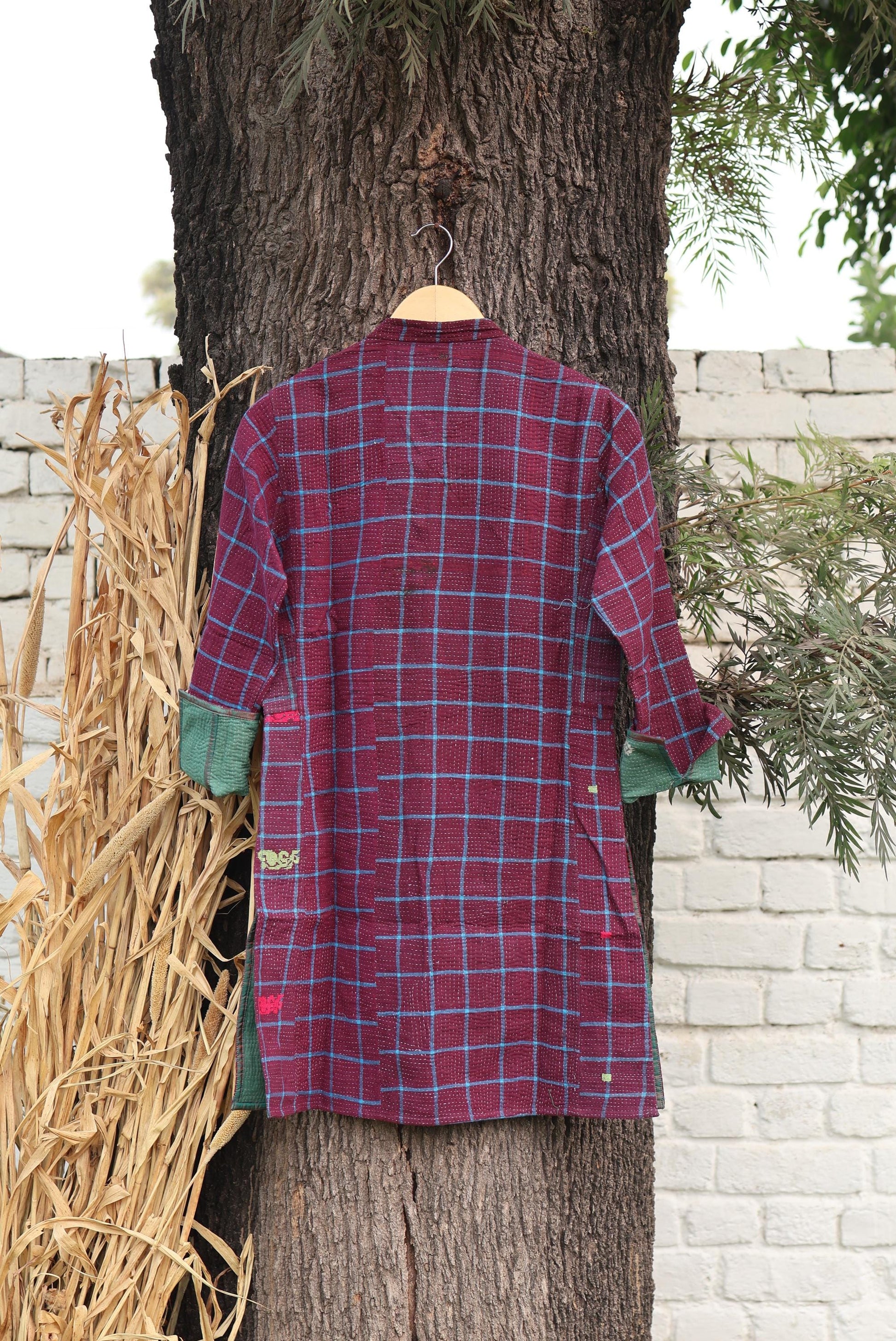 Handmade Vintage Kantha Quilt Coat for Women - Unique Bohemian Outerwear from Recycled Indian Quilts, One-off Ethnic style Up-Cycled Jacket