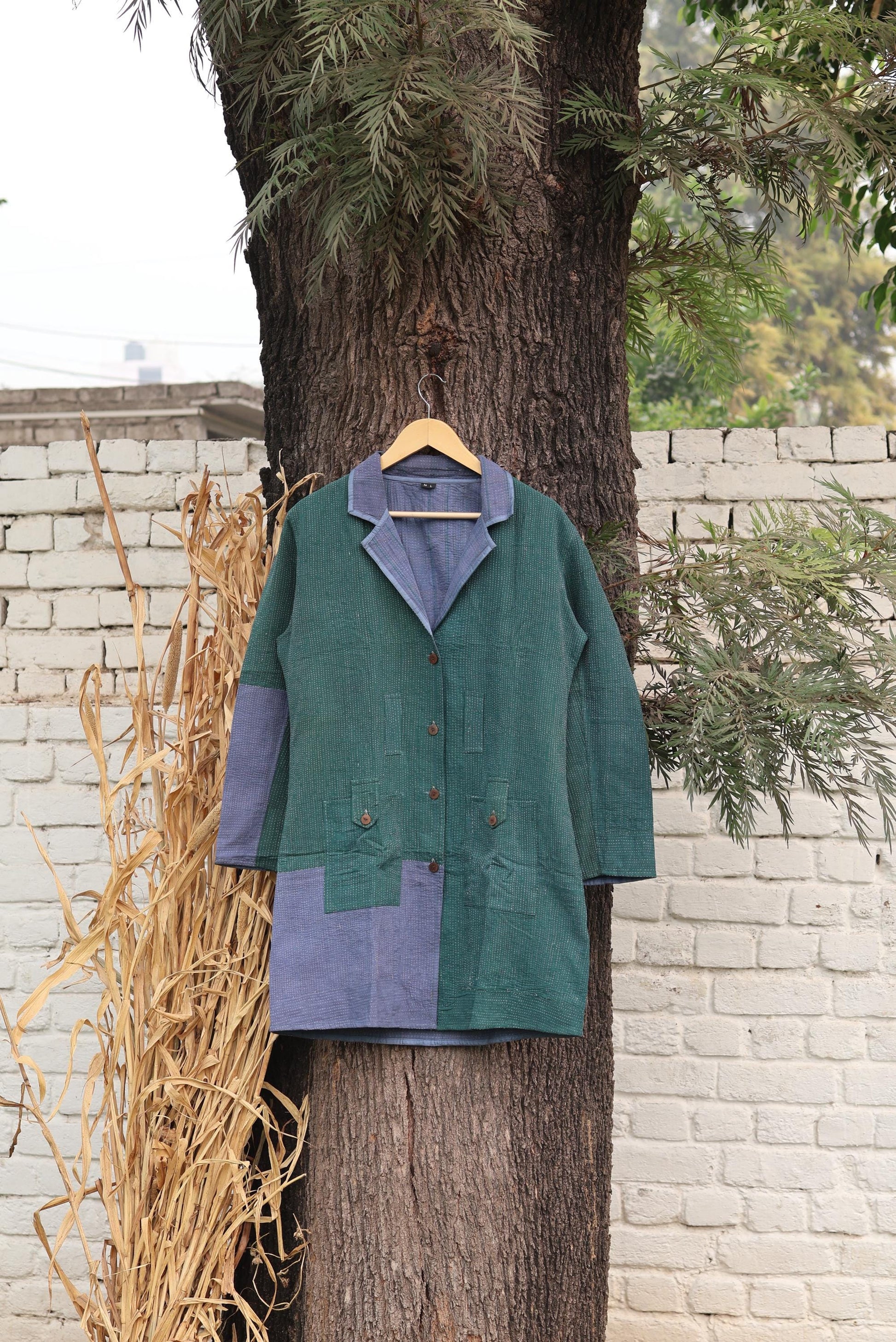 Handmade Vintage Kantha Quilt Coat for Women - Unique Bohemian Outerwear from Recycled Indian Quilts, One-off Ethnic style Up-Cycled Jacket