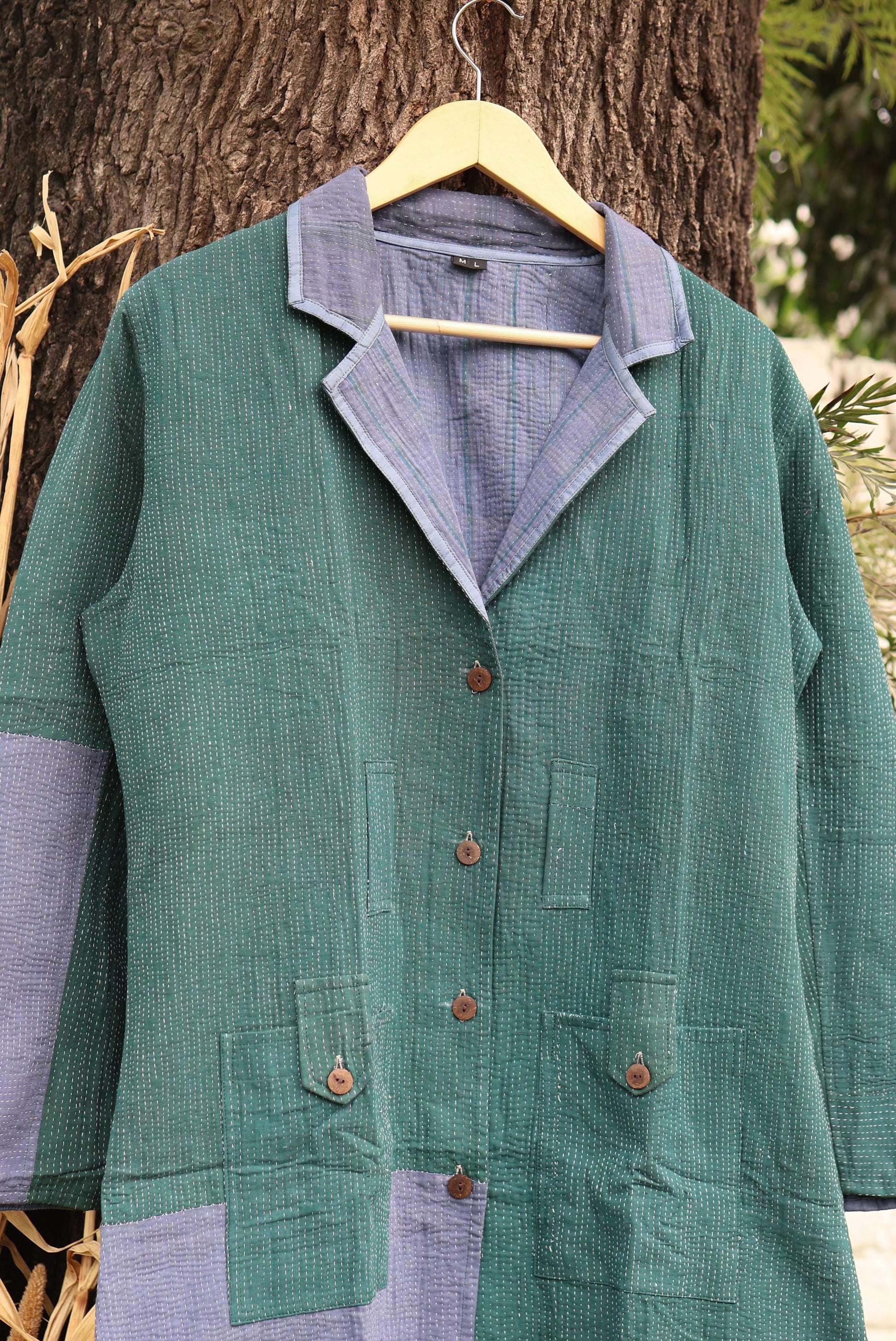 Handmade Vintage Kantha Quilt Coat for Women - Unique Bohemian Outerwear from Recycled Indian Quilts, One-off Ethnic style Up-Cycled Jacket