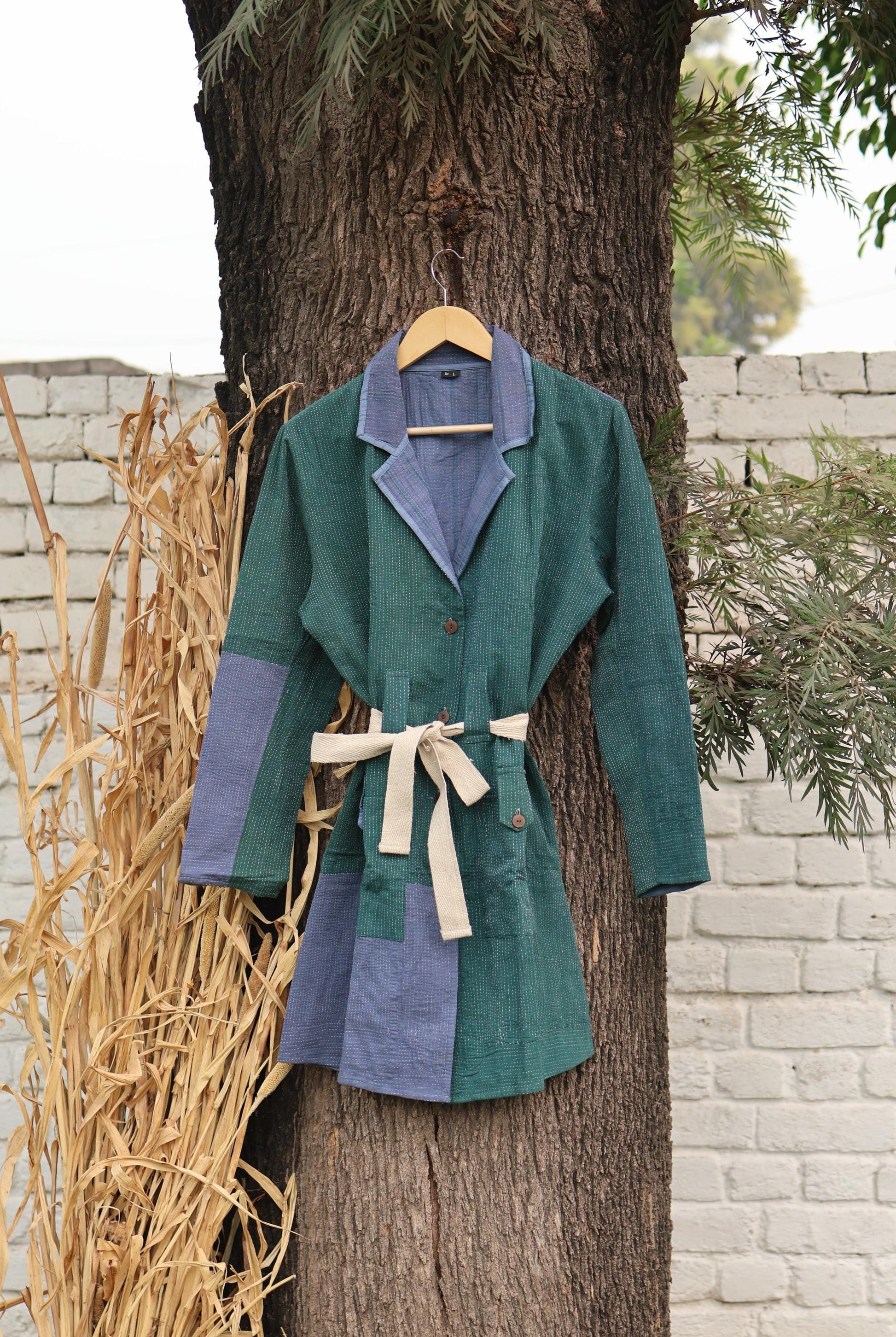 Handmade Vintage Kantha Quilt Coat for Women - Unique Bohemian Outerwear from Recycled Indian Quilts, One-off Ethnic style Up-Cycled Jacket