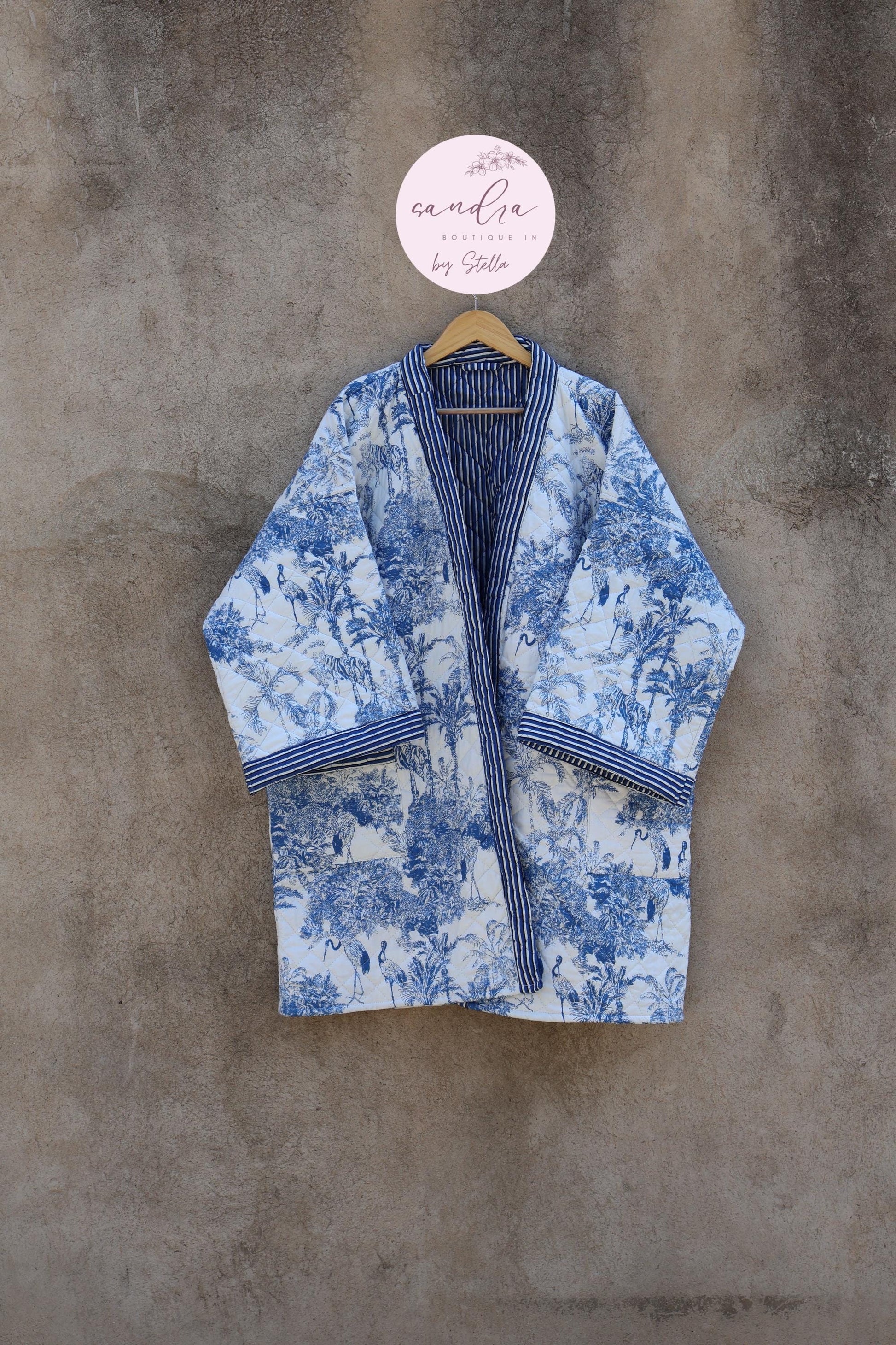 Indian Handmade Cotton Quilted Jacket, Vintage Free Size Cotton Quilted Overcoat Kimono Women's Bohemian Long Coat with Belt, Gift for Her