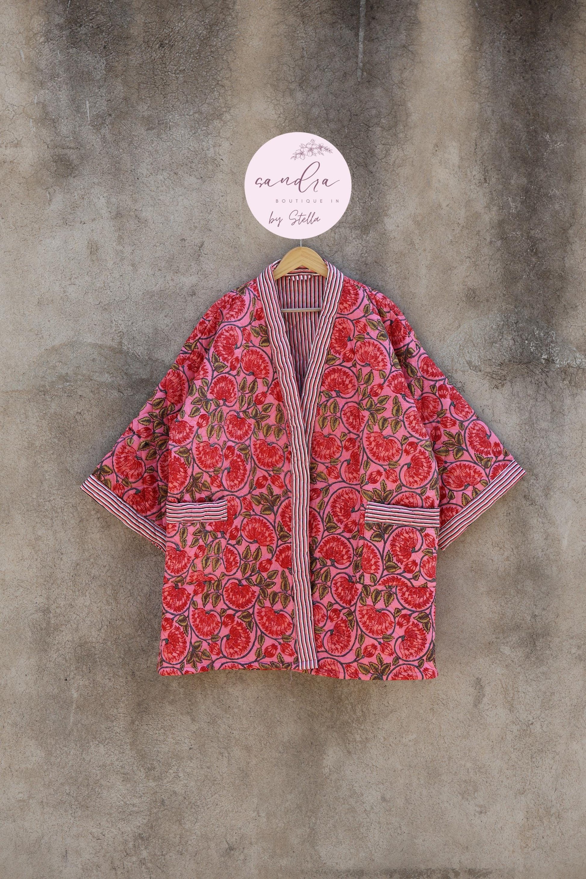 Indian Handmade Cotton Quilted Jacket, Vintage Free Size Cotton Quilted Overcoat Kimono Women's Bohemian Long Coat with Belt, Gift for Her