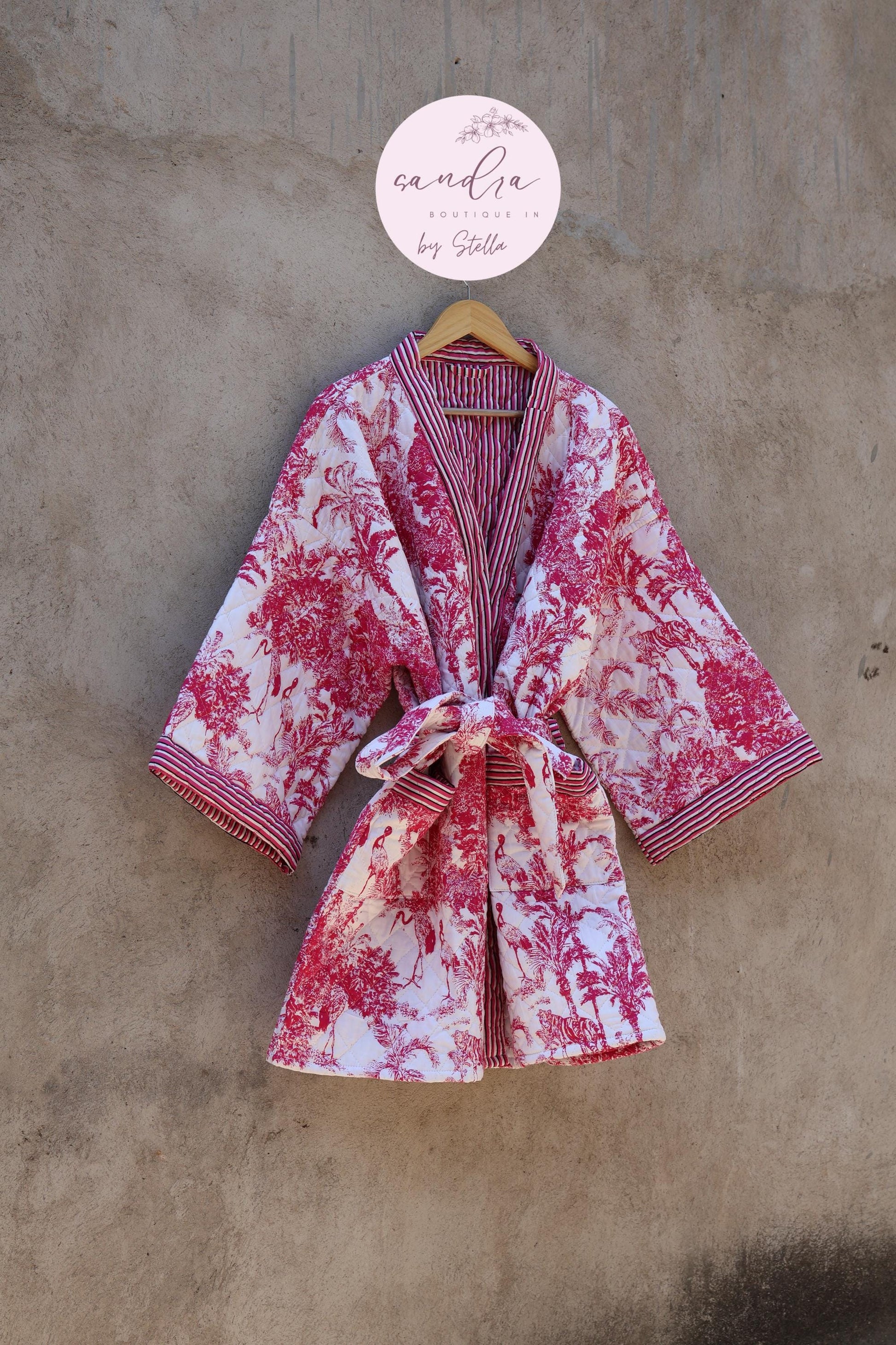 Indian Handmade Cotton Quilted Jacket, Vintage Free Size Cotton Quilted Overcoat Kimono Women's Bohemian Long Coat with Belt, Gift for Her