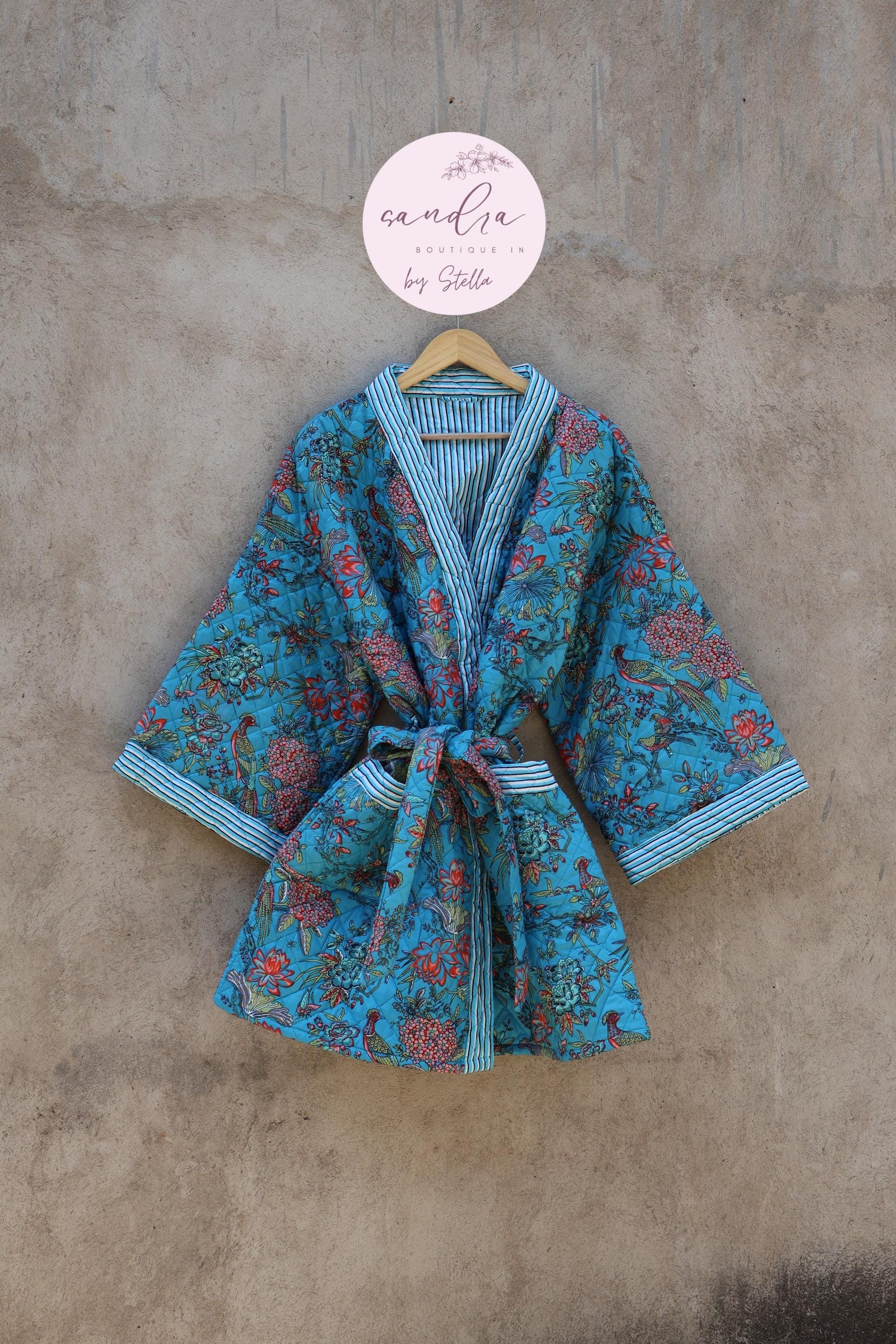 Indian Handmade Cotton Quilted Jacket, Vintage Free Size Cotton Quilted Overcoat Kimono Women's Bohemian Long Coat with Belt, Gift for Her