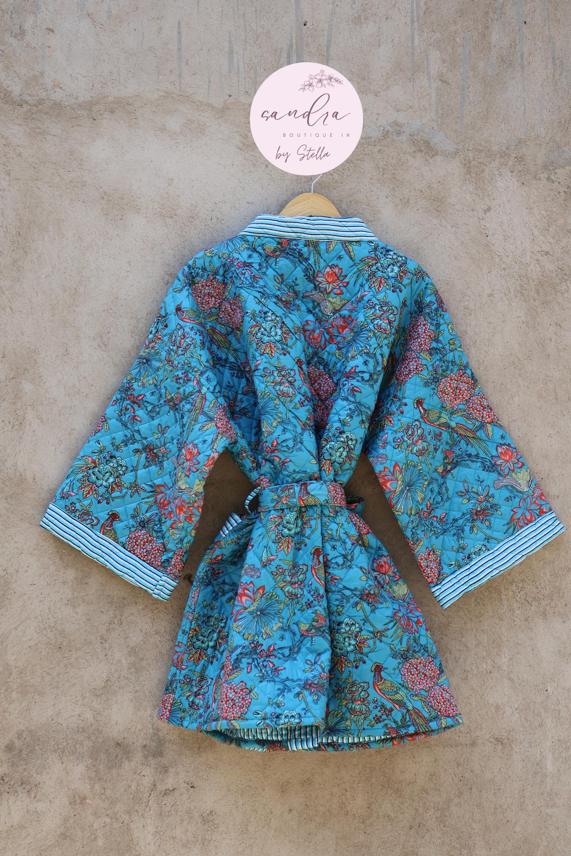 Indian Handmade Cotton Quilted Jacket, Vintage Free Size Cotton Quilted Overcoat Kimono Women's Bohemian Long Coat with Belt, Gift for Her