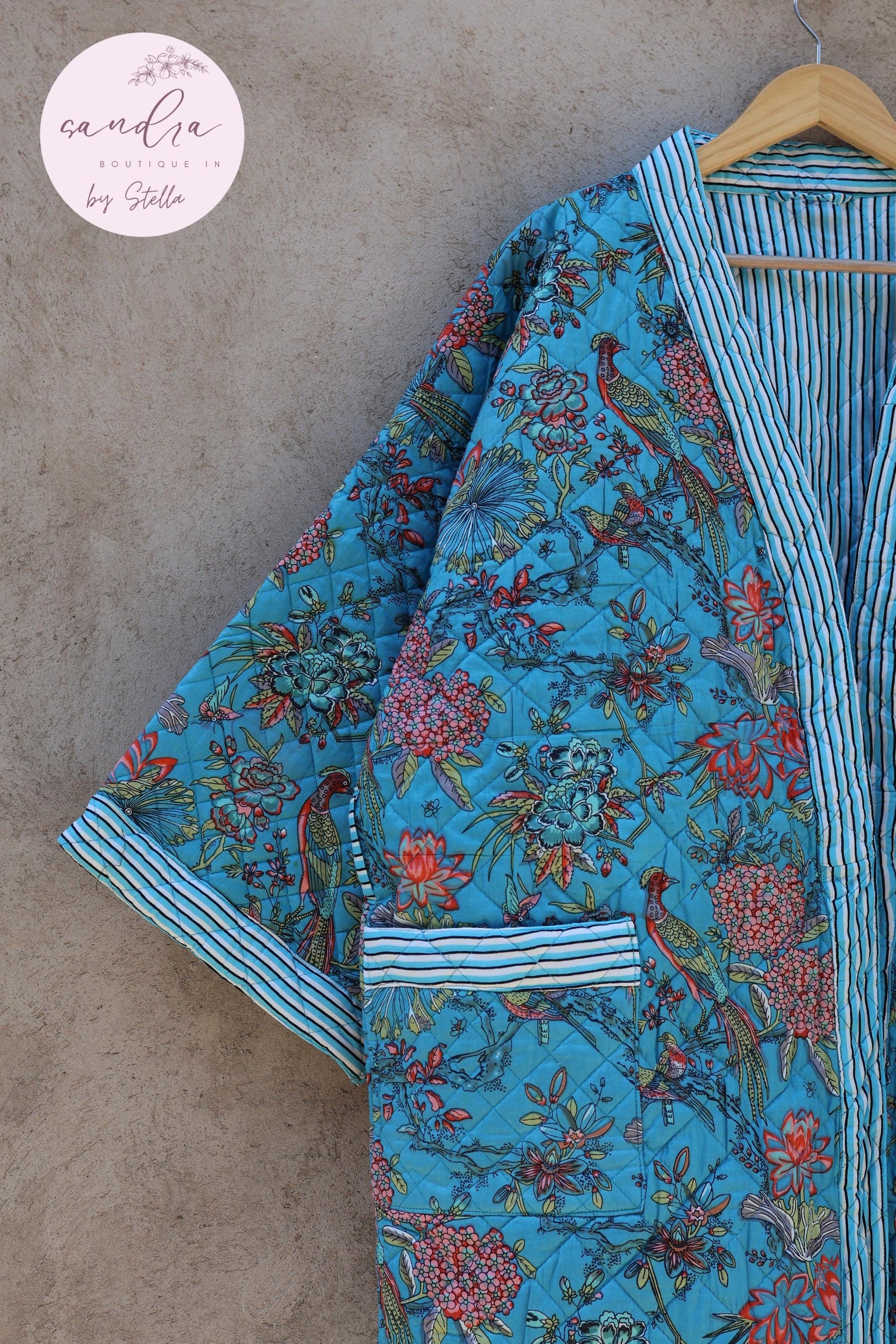 Indian Handmade Cotton Quilted Jacket, Vintage Free Size Cotton Quilted Overcoat Kimono Women's Bohemian Long Coat with Belt, Gift for Her