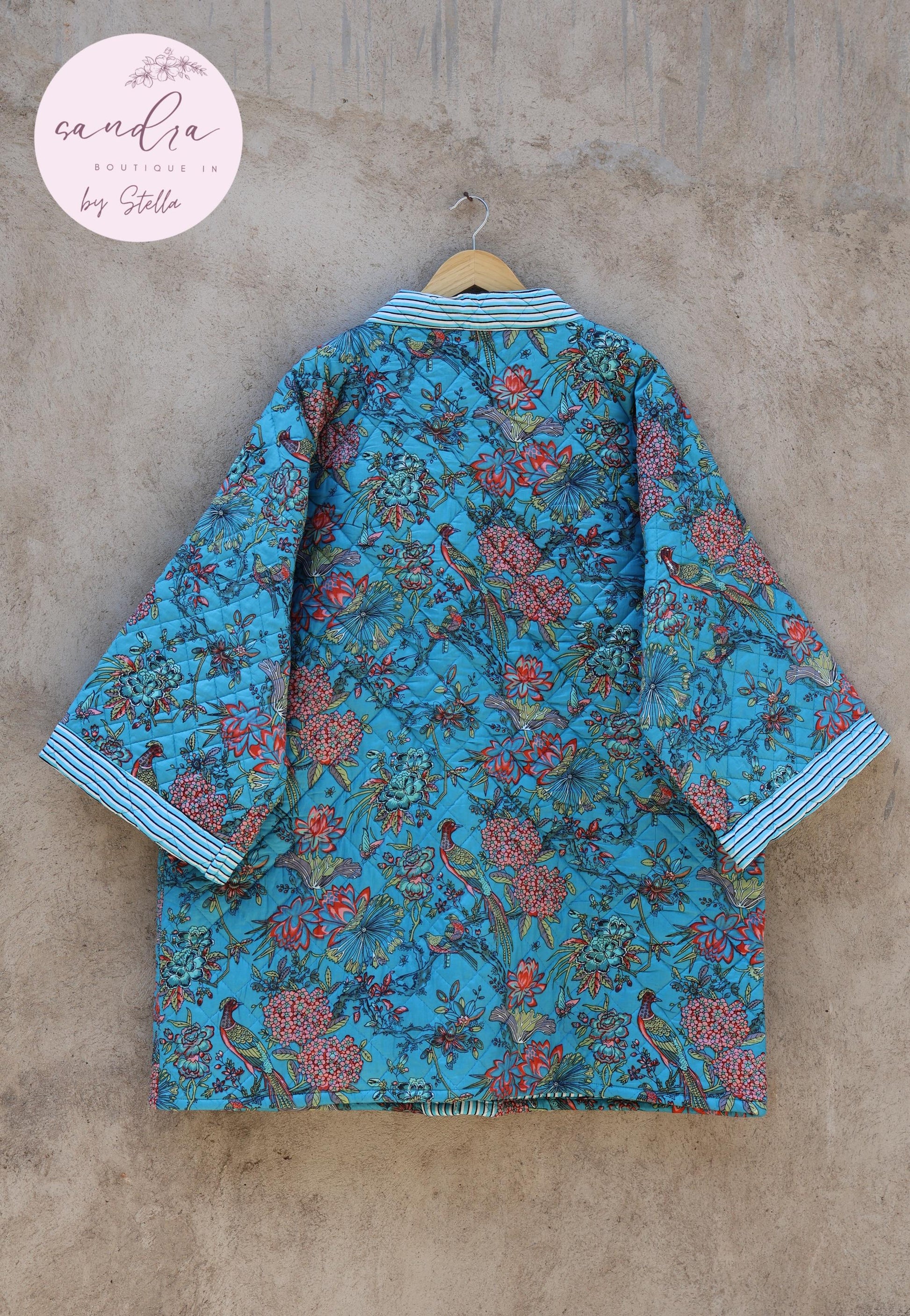 Indian Handmade Cotton Quilted Jacket, Vintage Free Size Cotton Quilted Overcoat Kimono Women's Bohemian Long Coat with Belt, Gift for Her