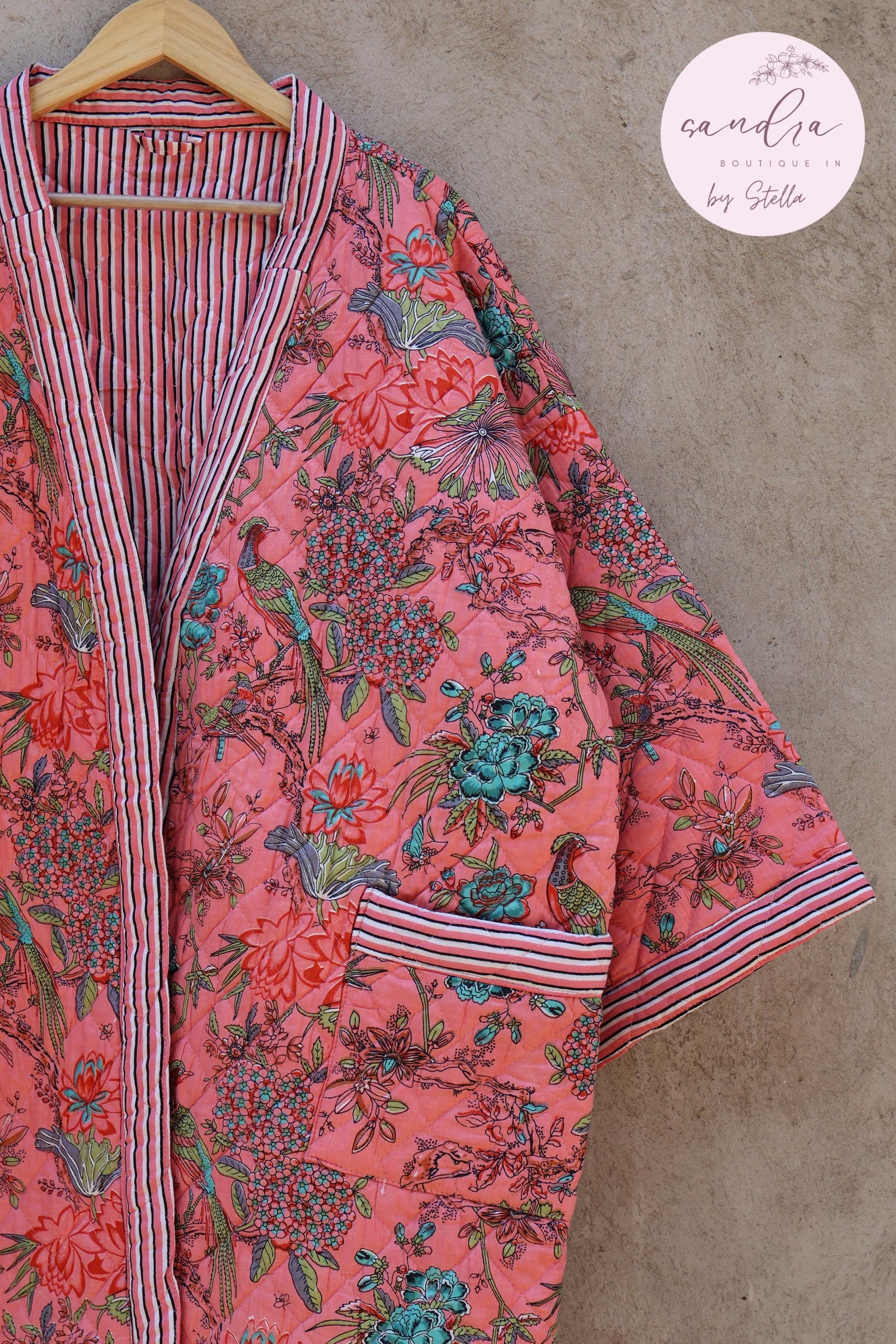 Indian Handmade Cotton Quilted Jacket, Vintage Free Size Cotton Quilted Overcoat Kimono Women's Bohemian Long Coat with Belt, Gift for Her