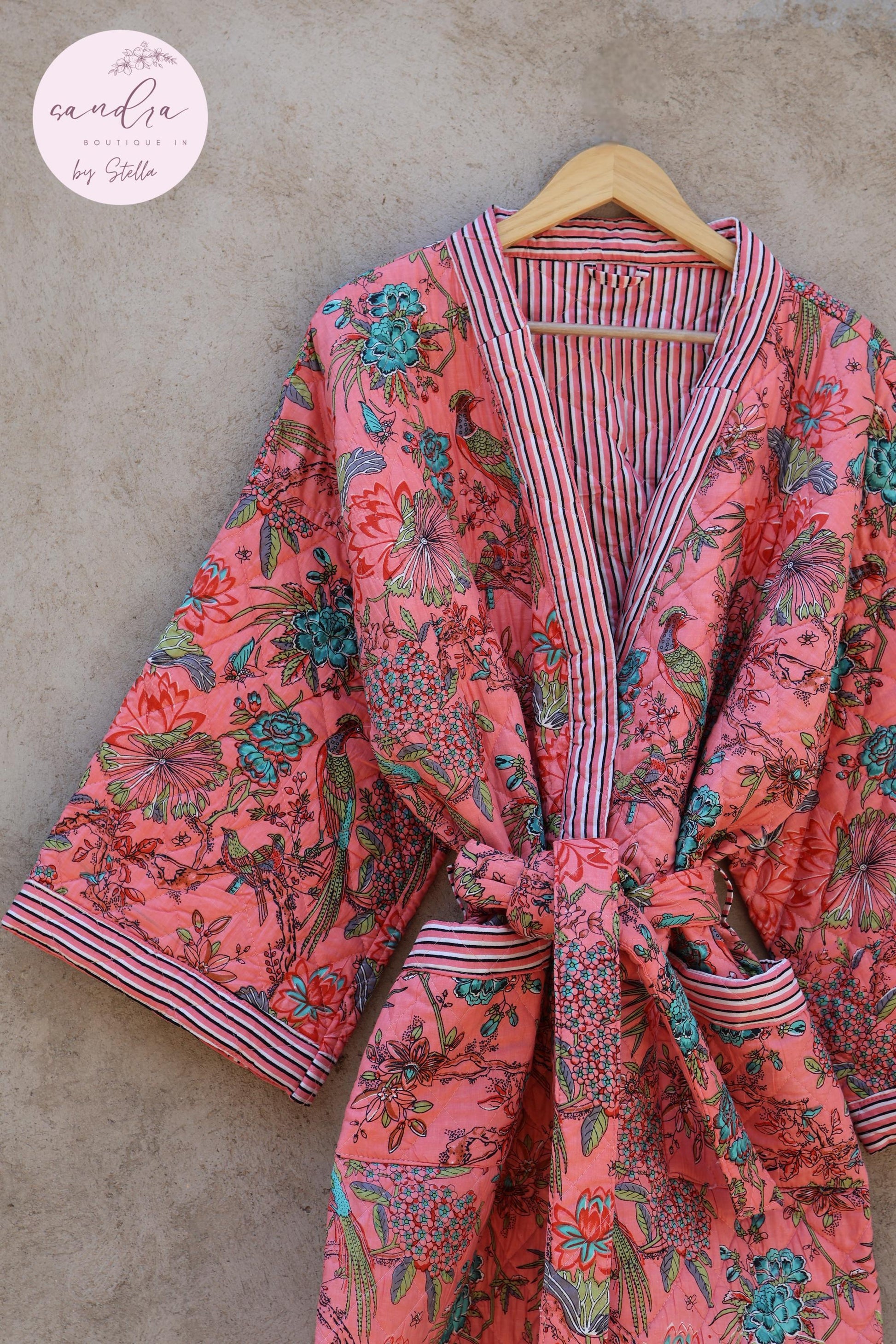 Indian Handmade Cotton Quilted Jacket, Vintage Free Size Cotton Quilted Overcoat Kimono Women's Bohemian Long Coat with Belt, Gift for Her
