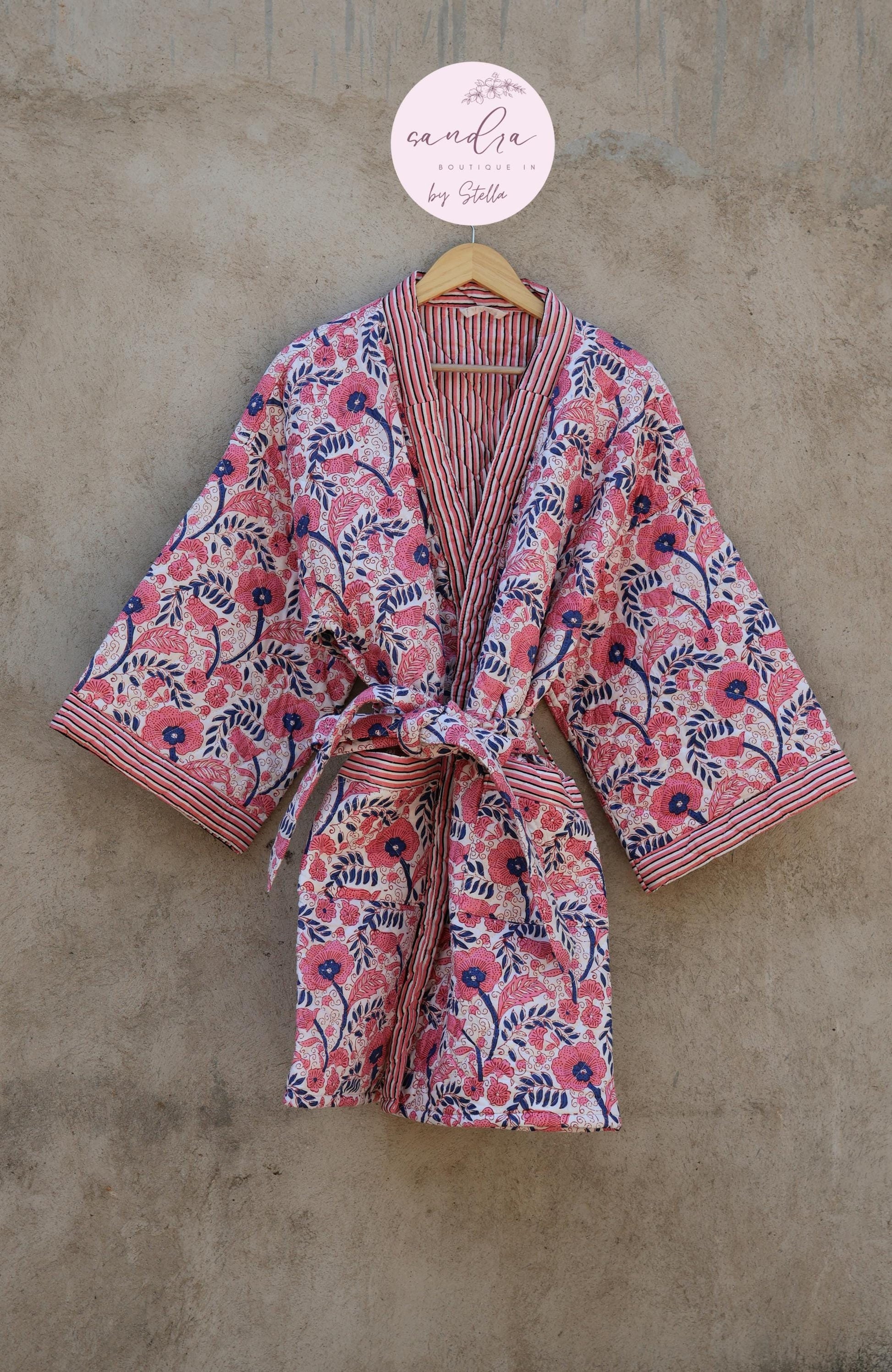 Indian Handmade Cotton Quilted Jacket, Vintage Free Size Cotton Quilted Overcoat Kimono Women's Bohemian Long Coat with Belt, Gift for Her
