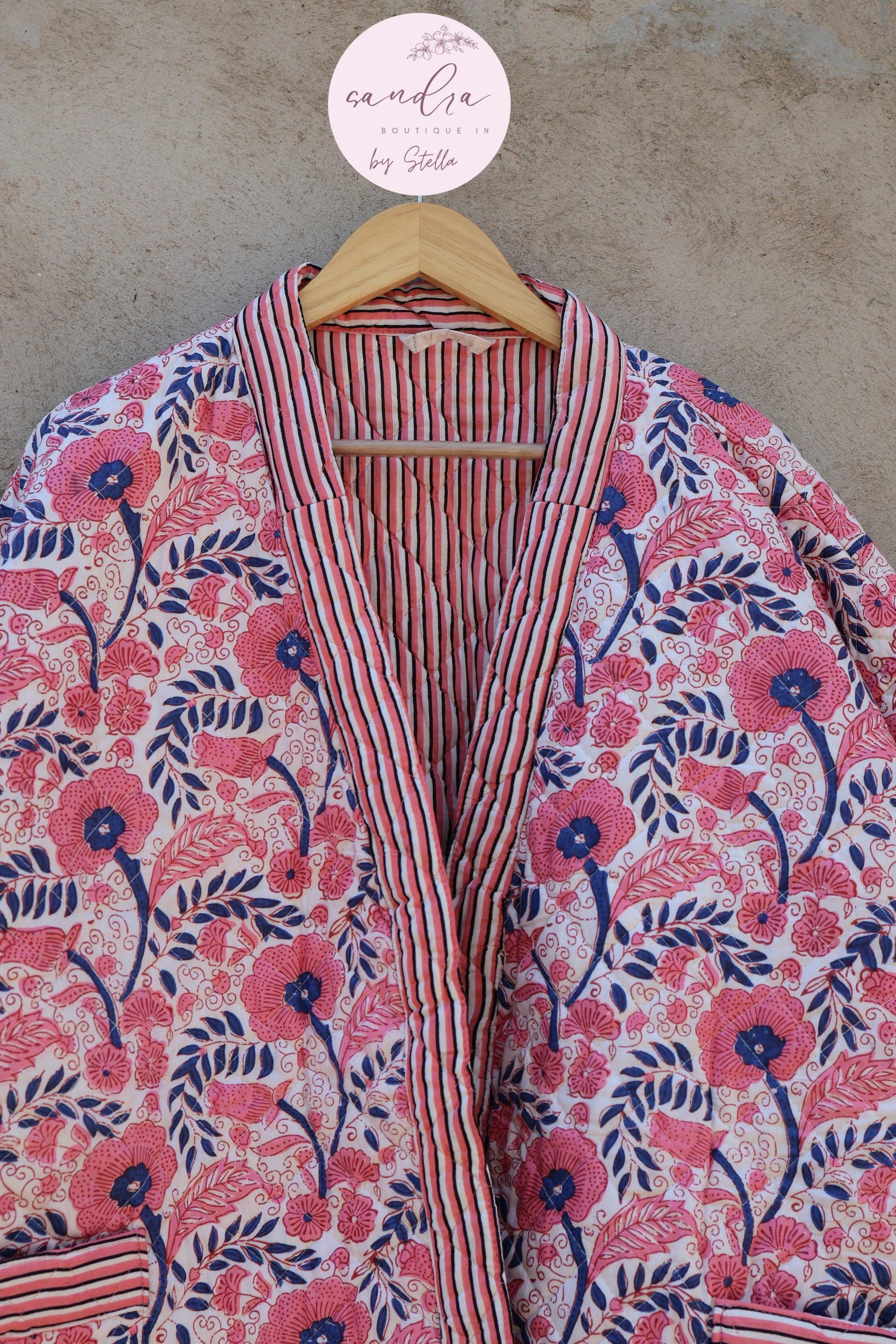 Indian Handmade Cotton Quilted Jacket, Vintage Free Size Cotton Quilted Overcoat Kimono Women's Bohemian Long Coat with Belt, Gift for Her