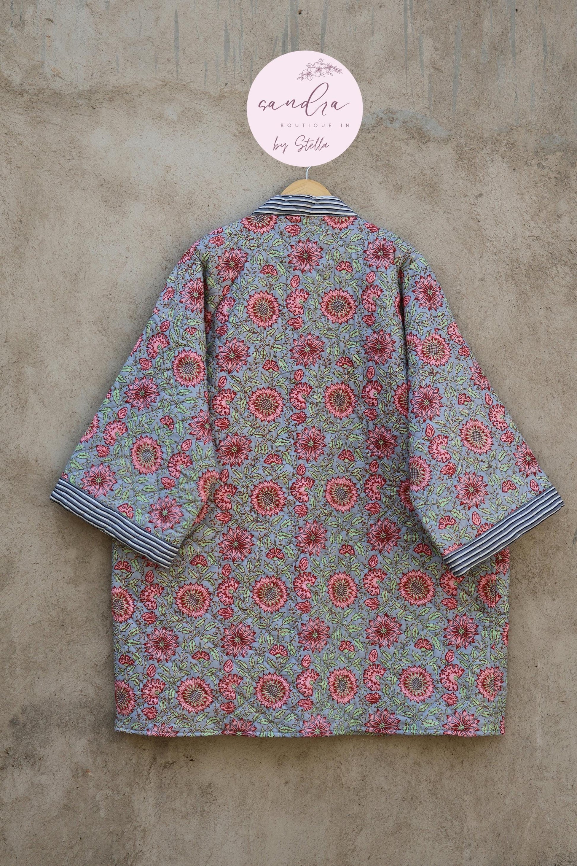 Indian Handmade Cotton Quilted Jacket, Vintage Free Size Cotton Quilted Overcoat Kimono Women's Bohemian Long Coat with Belt, Gift for Her