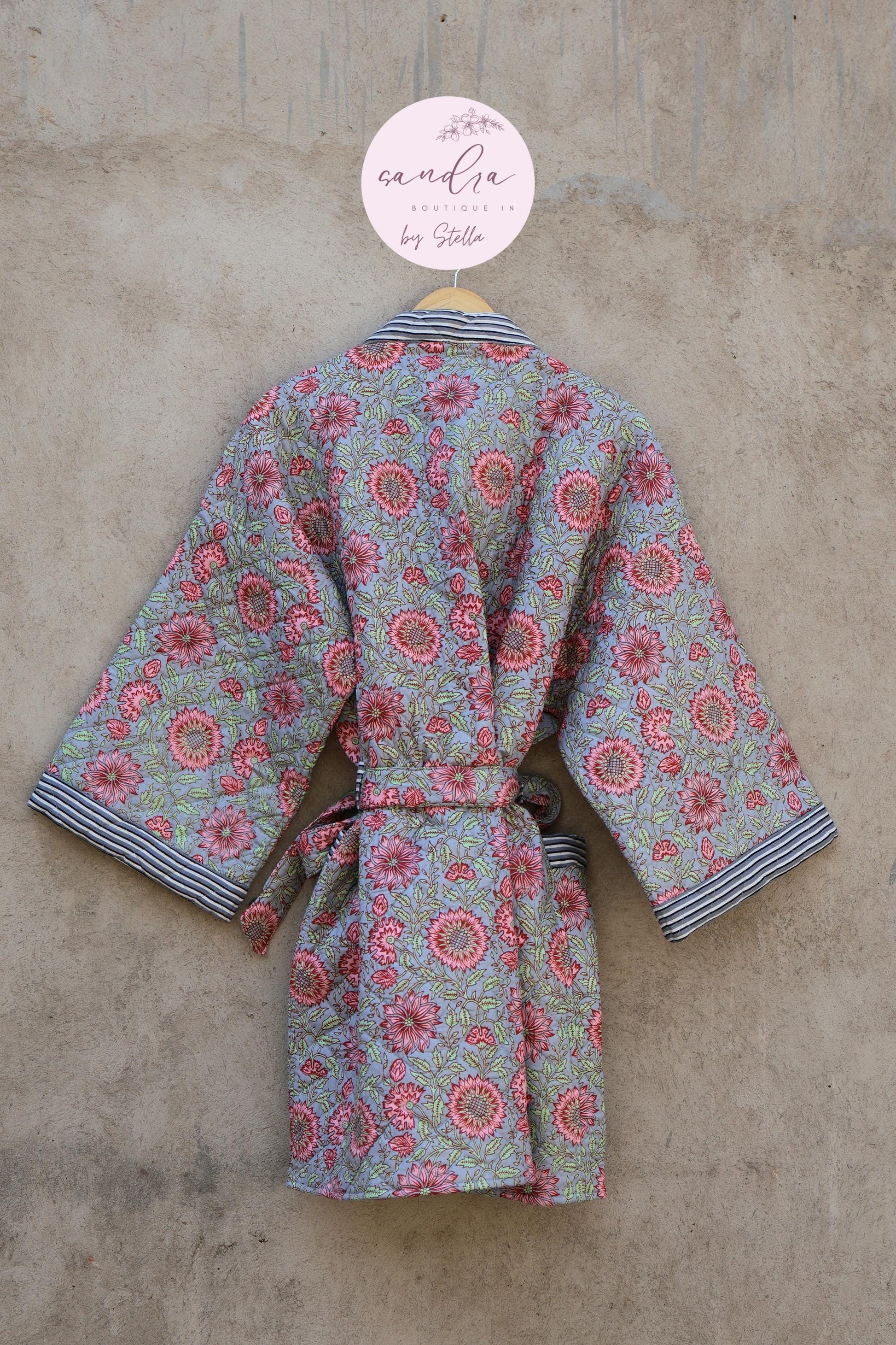 Indian Handmade Cotton Quilted Jacket, Vintage Free Size Cotton Quilted Overcoat Kimono Women's Bohemian Long Coat with Belt, Gift for Her