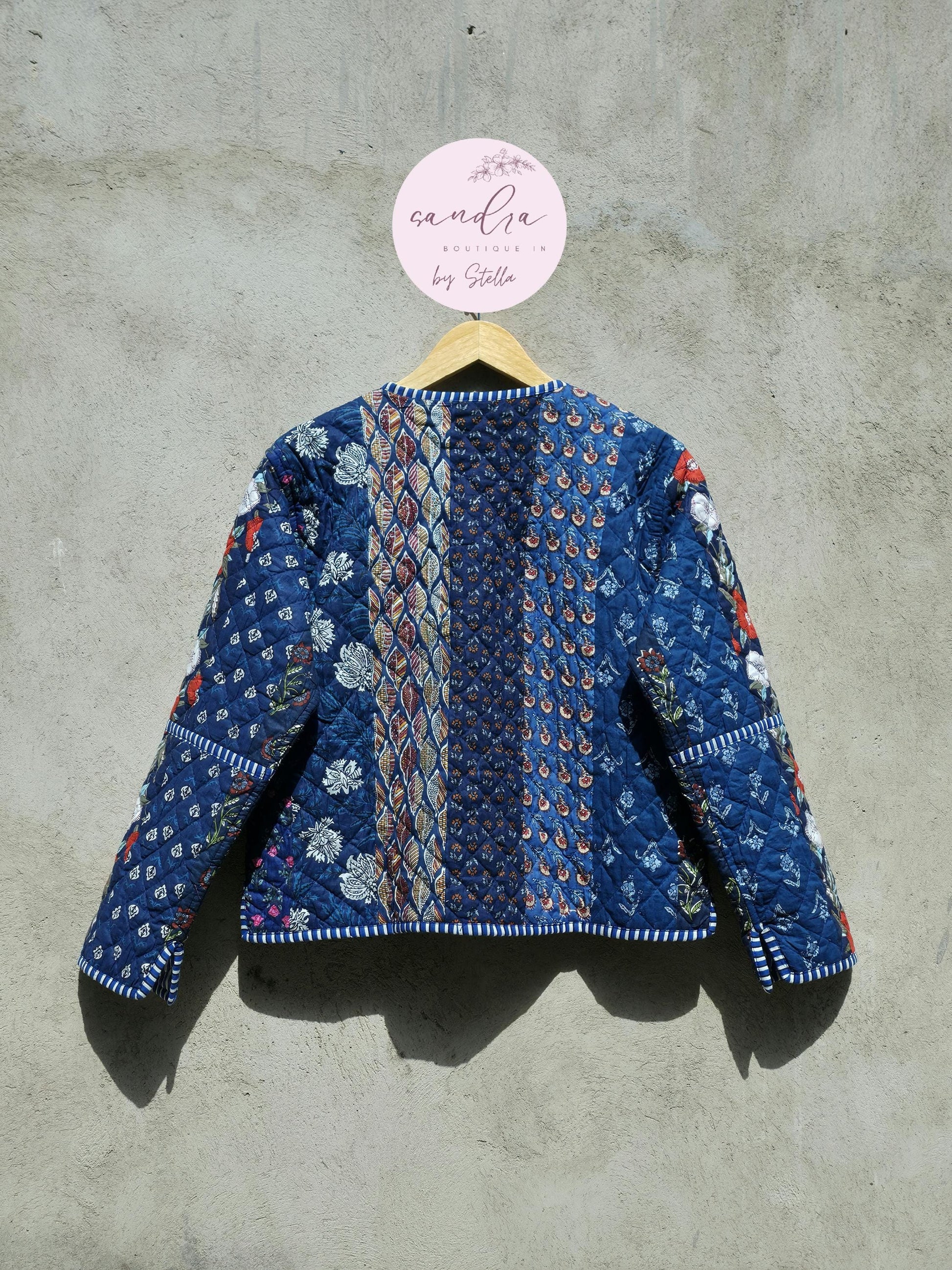 Indian Handmade Patchwork Cotton Quilted Jacket, Vintage Blue New Style Cotton Quilted Jacket, Reversible Women's Boho Coat, Gift for Her
