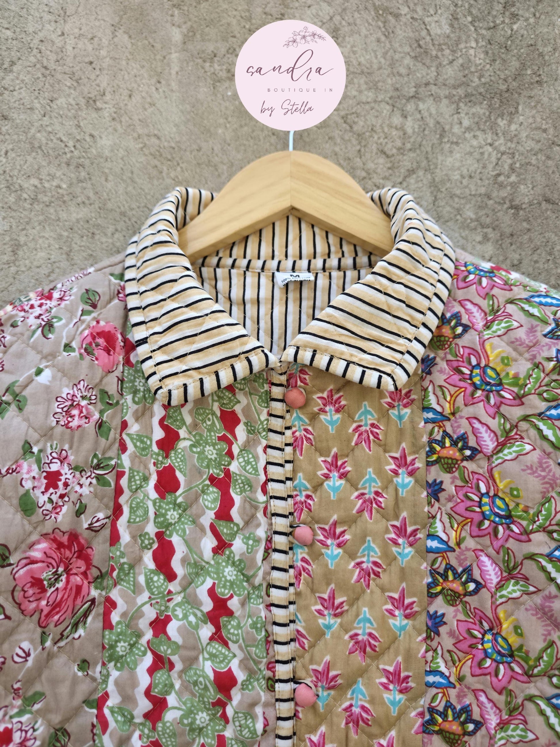 Indian Handmade Patchwork Cotton Quilted Jacket, Vintage Beige New Style Cotton Quilted Jacket, Reversible Women's Boho Coat, Gift for Her