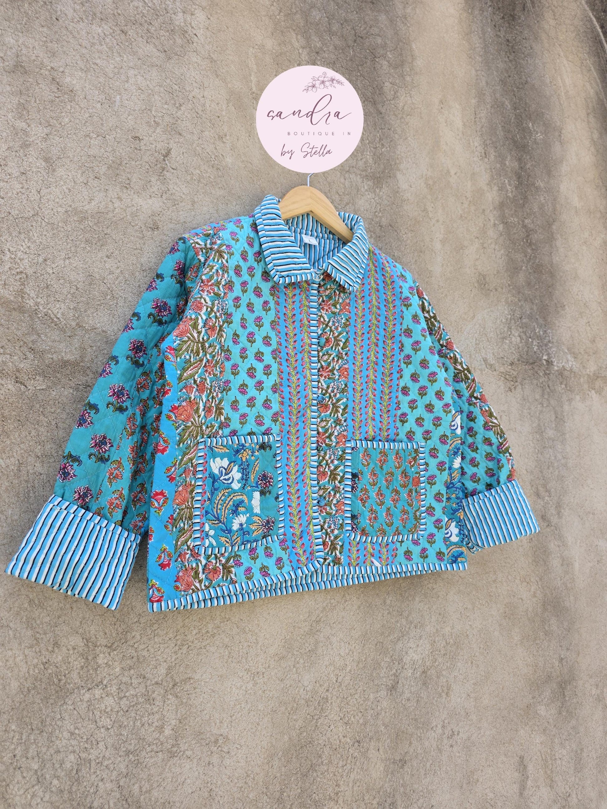 Indian Handmade Patchwork Cotton Quilted Jacket, Vintage New Style Cotton Quilted Jacket, Reversible Women's Boho Coat, Gift for Her