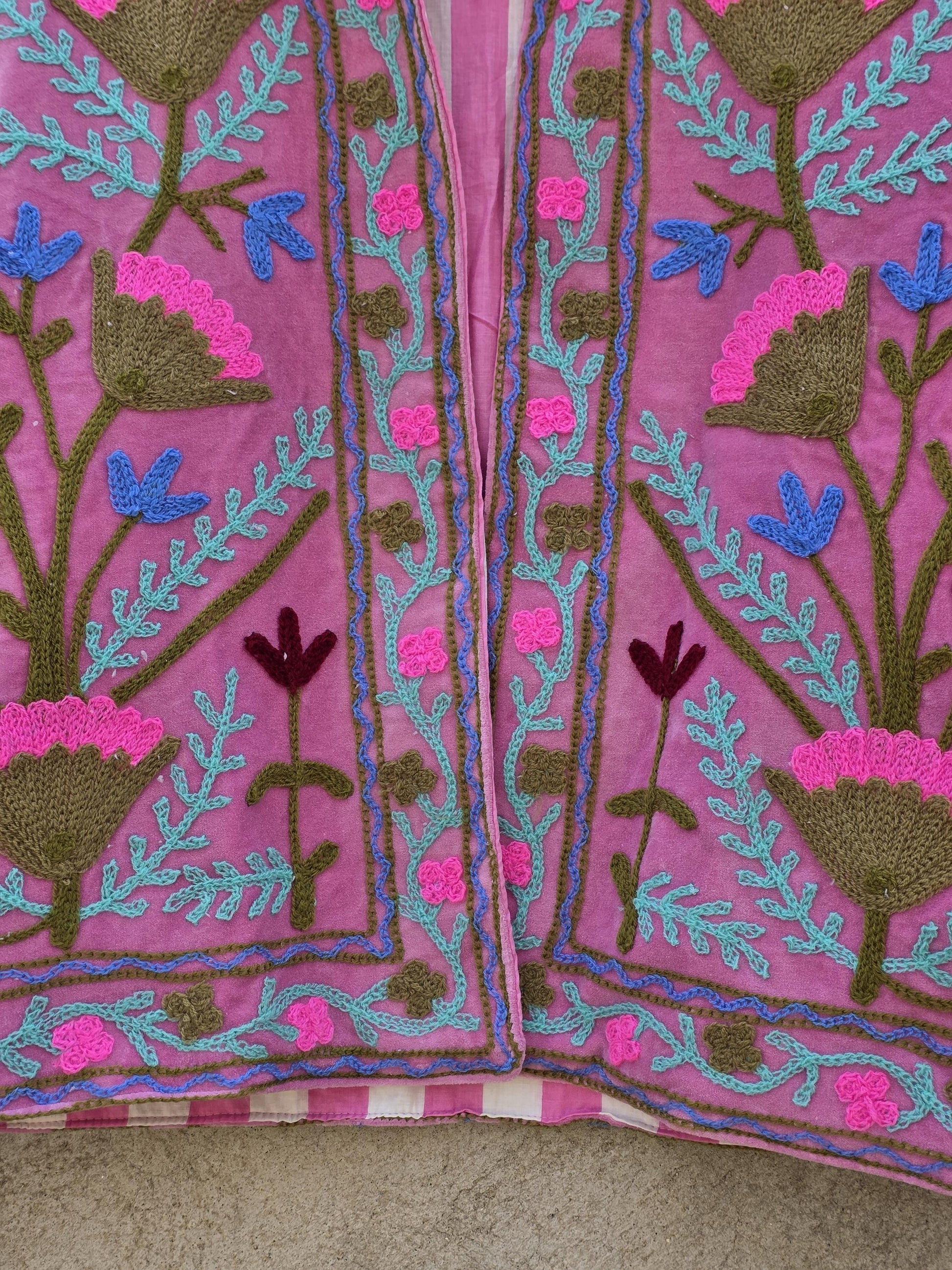 Suzani Embroidery Cotton Velvet Jacket, Kimono Jacket Handmade Soft TNT Fabric Jacket, Women's Clothing Coat Boho Jacket Spring Gift for Her