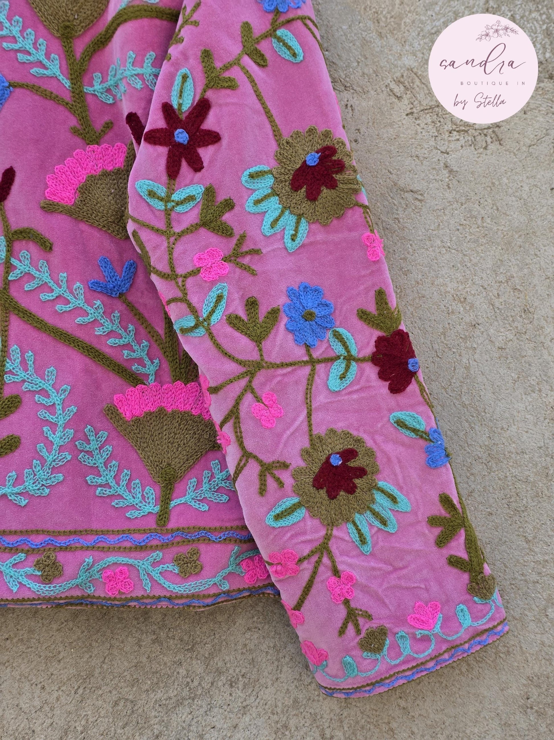 Suzani Embroidery Cotton Velvet Jacket, Kimono Jacket Handmade Soft TNT Fabric Jacket, Women's Clothing Coat Boho Jacket Spring Gift for Her