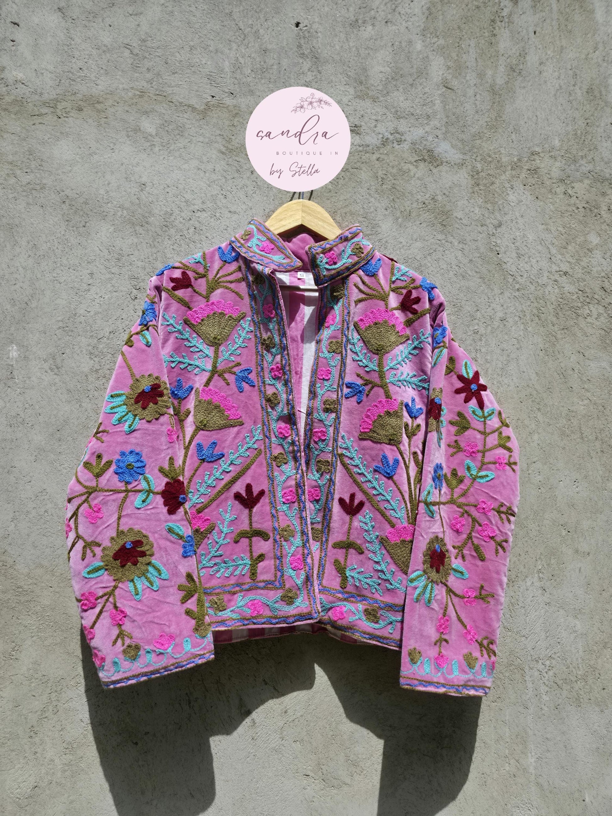 Suzani Embroidery Cotton Velvet Jacket, Kimono Jacket Handmade Soft TNT Fabric Jacket, Women's Clothing Coat Boho Jacket Spring Gift for Her