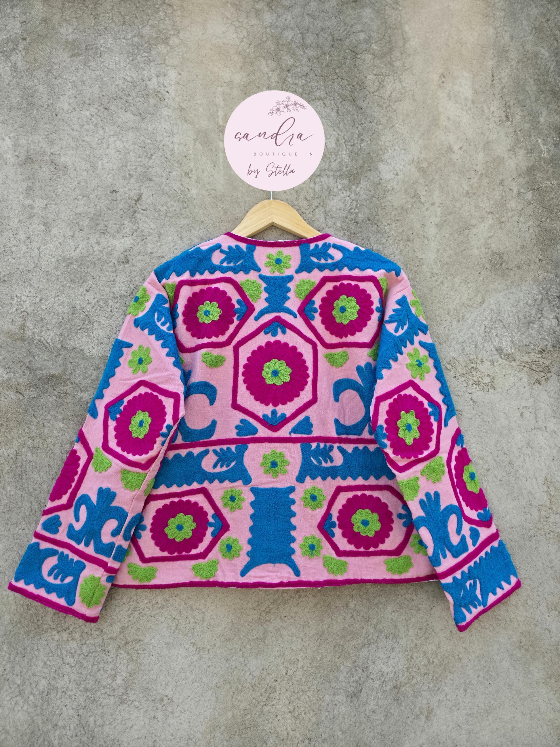 Indian Handmade Suzani Embroidery Jacket, Unique Style Artisan Made Jacket, Floral Women's Coat, New Style Jacket, Boho Suzani, Gift for Her