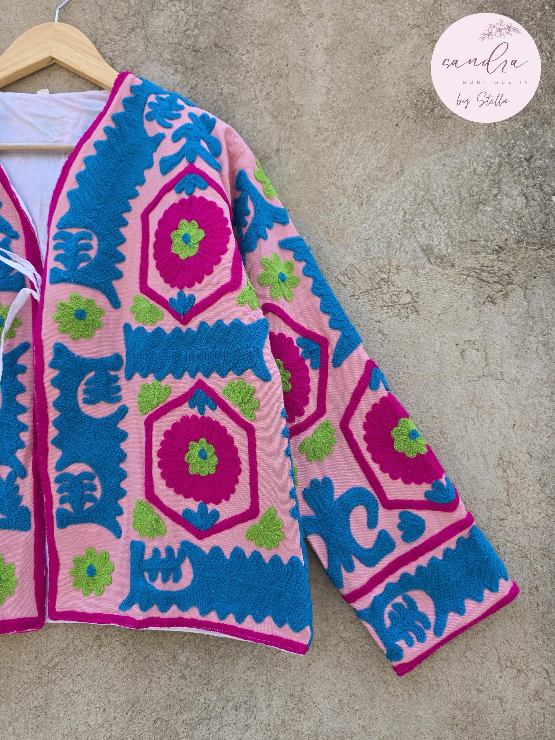 Indian Handmade Suzani Embroidery Jacket, Unique Style Artisan Made Jacket, Floral Women's Coat, New Style Jacket, Boho Suzani, Gift for Her