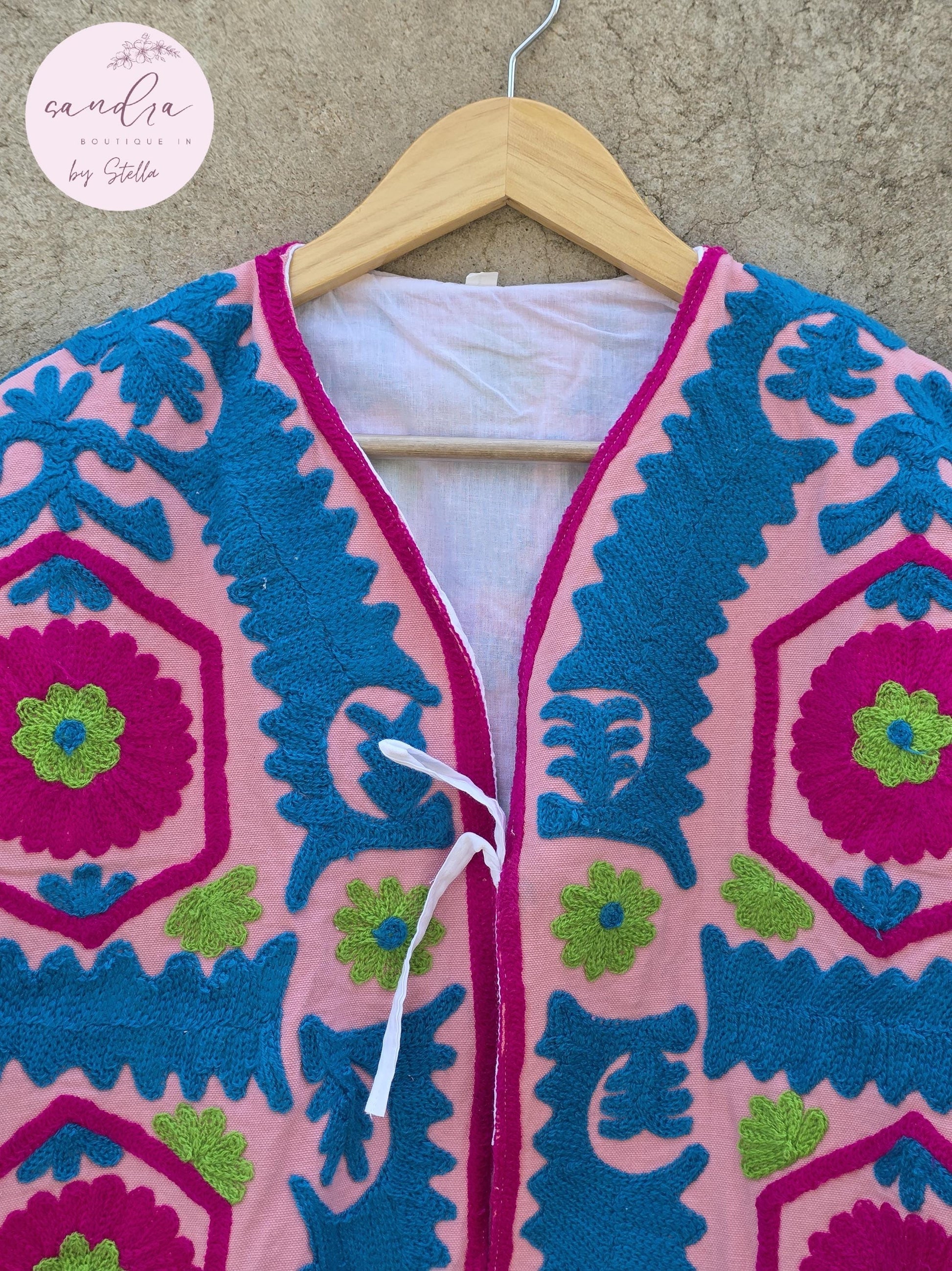 Indian Handmade Suzani Embroidery Jacket, Unique Style Artisan Made Jacket, Floral Women's Coat, New Style Jacket, Boho Suzani, Gift for Her