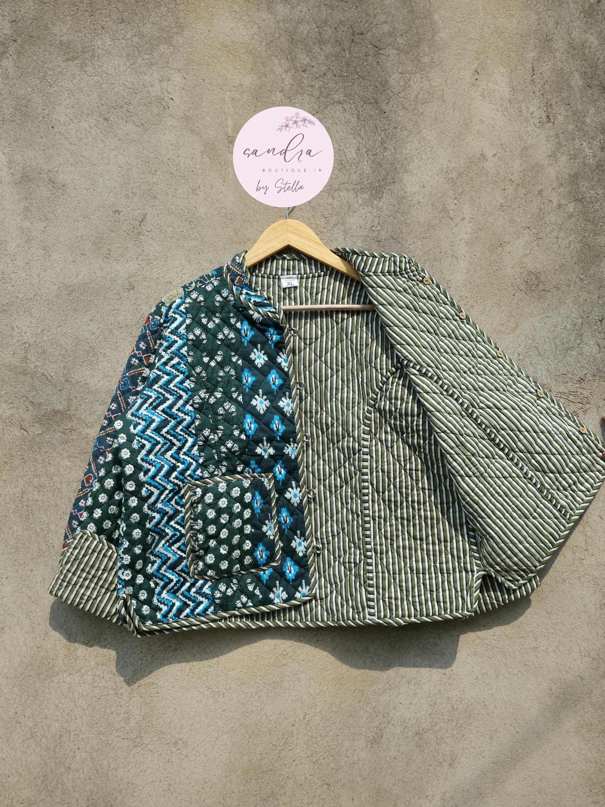 Indian Handmade Patchwork Cotton Quilted Jacket, Vintage New Style Collar Cotton Quilted Jacket, Reversible Women's Boho Coat, Gift for Her