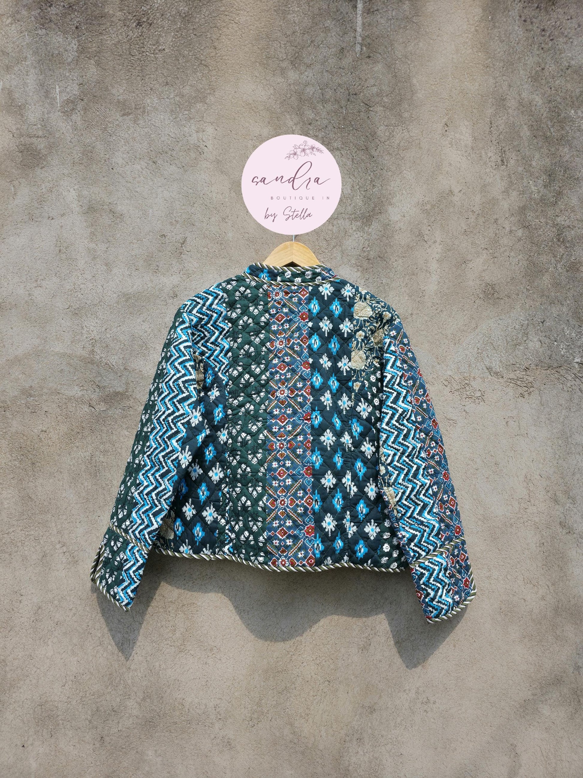 Indian Handmade Patchwork Cotton Quilted Jacket, Vintage New Style Collar Cotton Quilted Jacket, Reversible Women's Boho Coat, Gift for Her