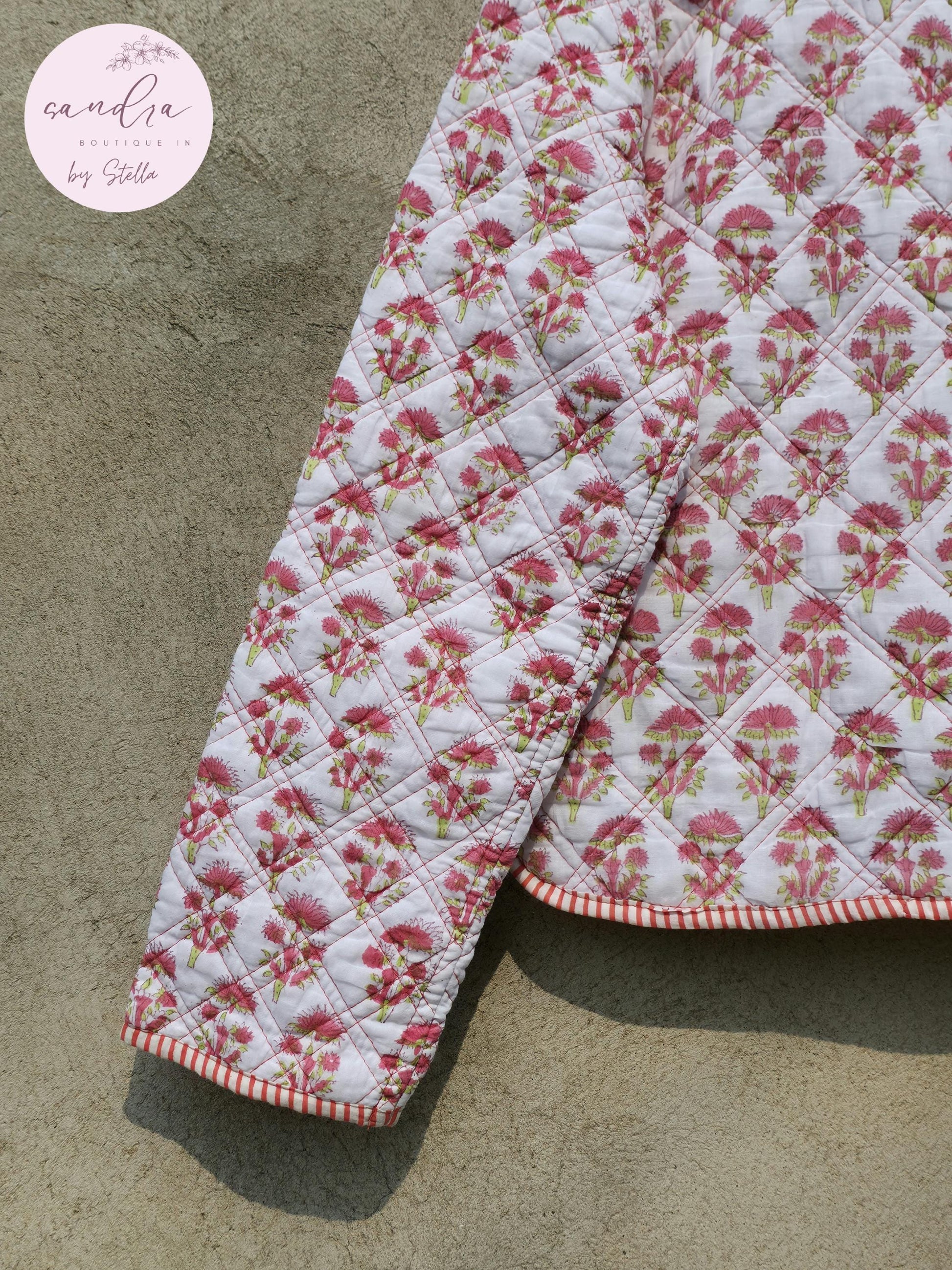 Cotton Quilted Jacket V-Neck New Style Kantha Jacket White Hand Block Print Indian Women's Clothing Coat Boho Spring Jacket Gift for Her