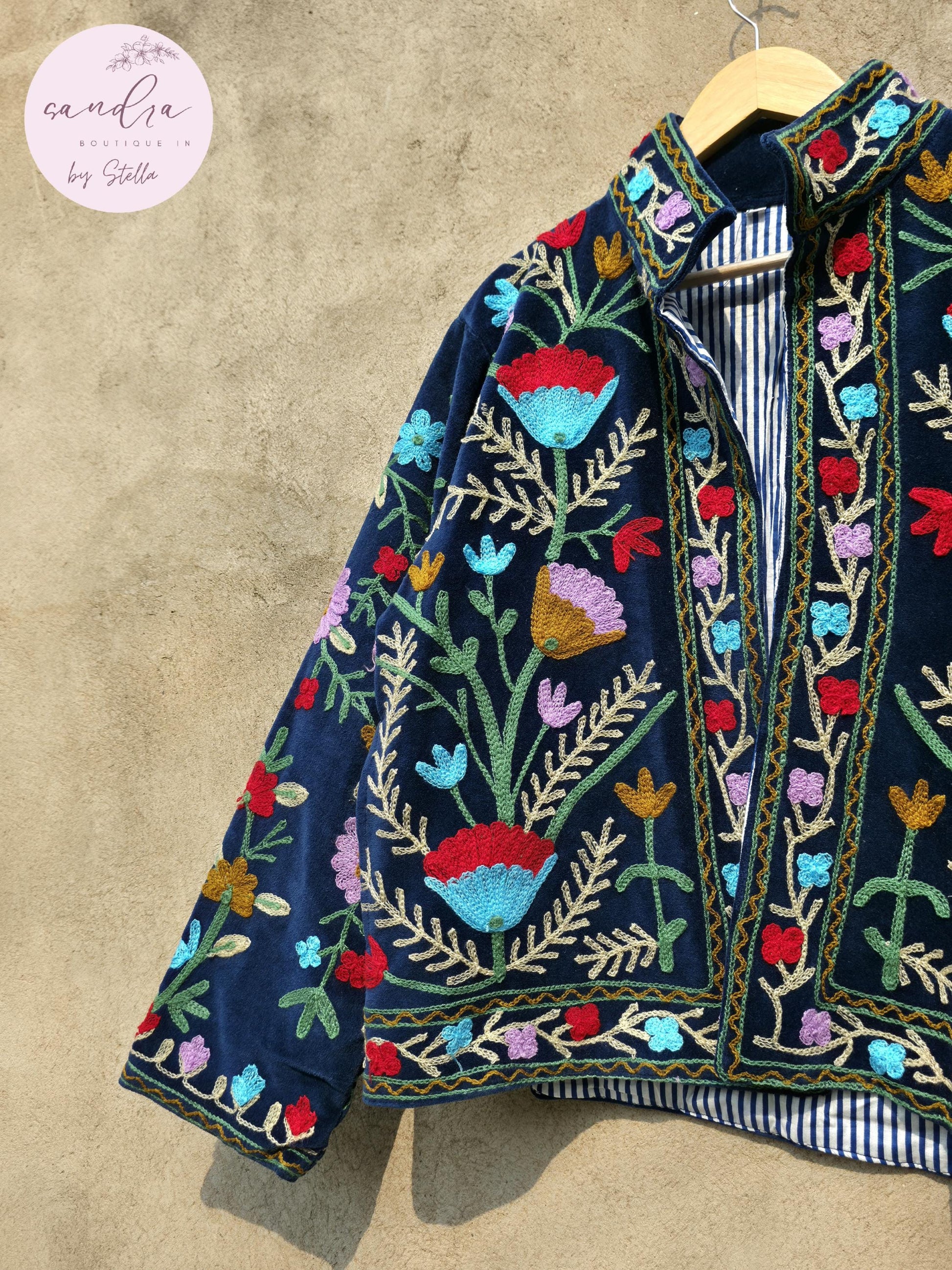 Suzani Embroidery Cotton Velvet Jacket, Kimono Jacket Handmade Soft TNT Fabric Jacket, Women's Clothing Coat Boho Jacket Spring Gift for Her