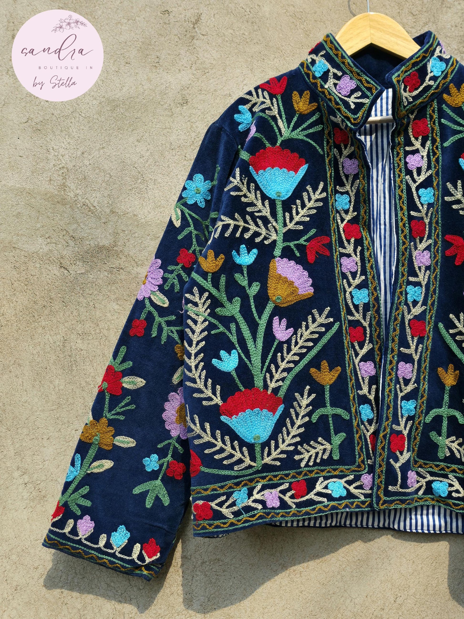 Suzani Embroidery Cotton Velvet Jacket, Kimono Jacket Handmade Soft TNT Fabric Jacket, Women's Clothing Coat Boho Jacket Spring Gift for Her