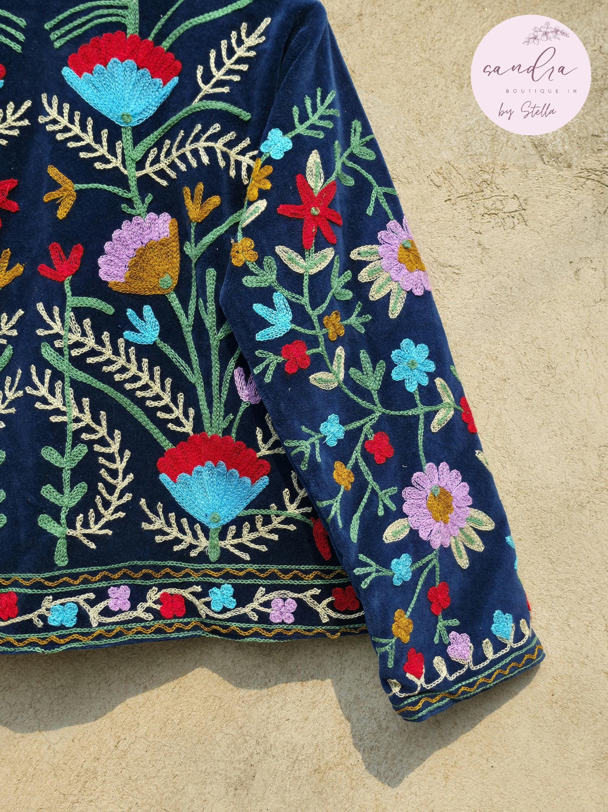 Suzani Embroidery Cotton Velvet Jacket, Kimono Jacket Handmade Soft TNT Fabric Jacket, Women's Clothing Coat Boho Jacket Spring Gift for Her