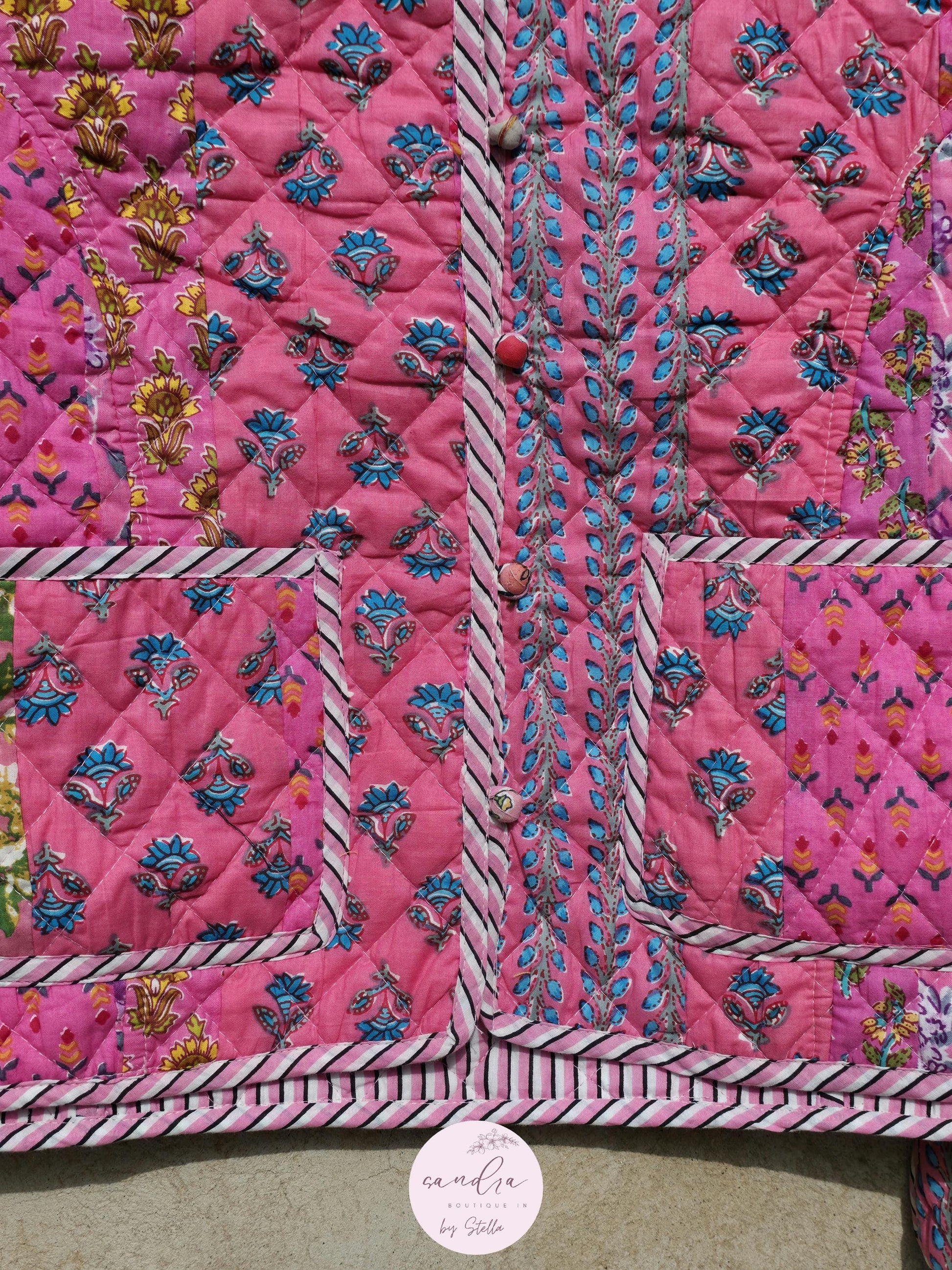 Indian Handmade Quilted Cotton Jacket, Vintage Pink Patchwork Women's Reversible Coat, Kimono Vintage Boho Jacket Spring Jacket Gift for Her