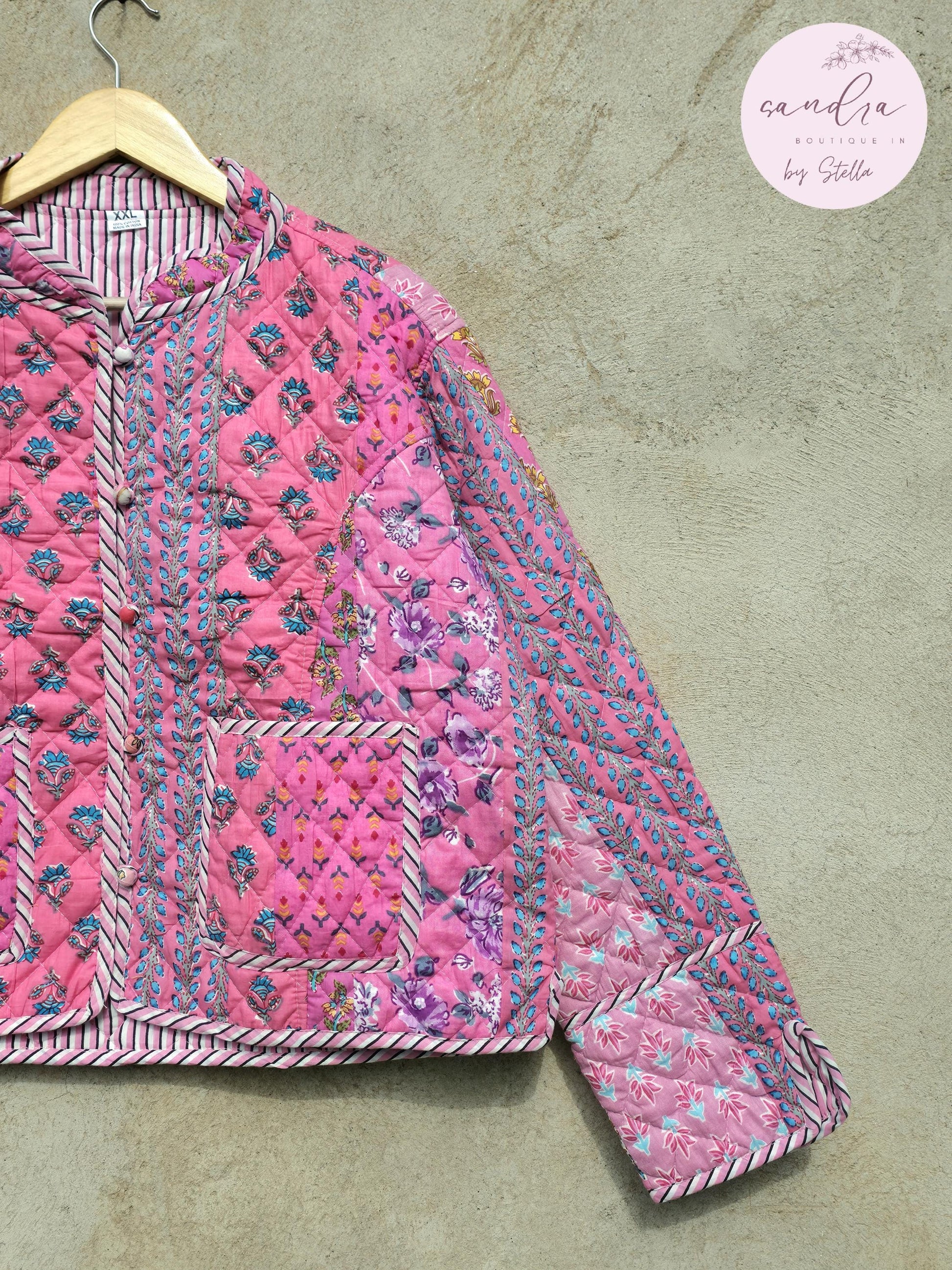 Indian Handmade Quilted Cotton Jacket, Vintage Pink Patchwork Women's Reversible Coat, Kimono Vintage Boho Jacket Spring Jacket Gift for Her