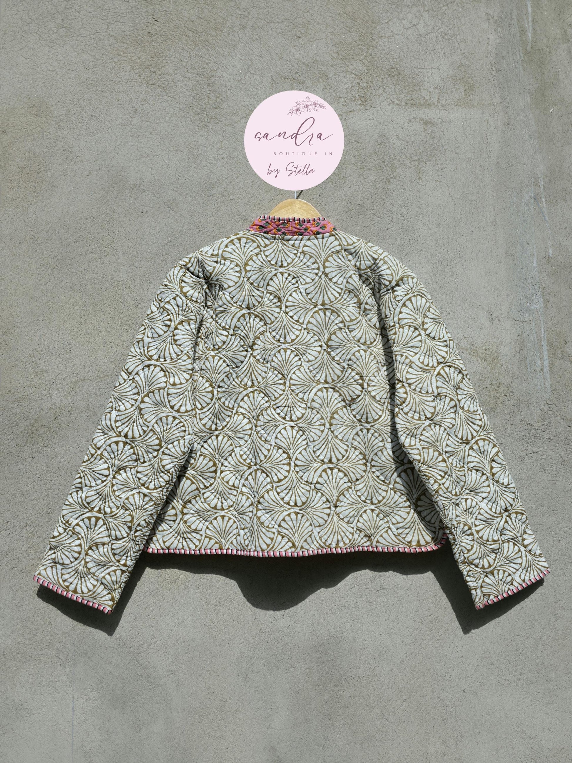 Indian Handmade Cotton Quilted Jacket, V-Neck Vintage Floral Reversible Kantha Coat, Bohemian Hand Block Short Jacket, Gift for Her