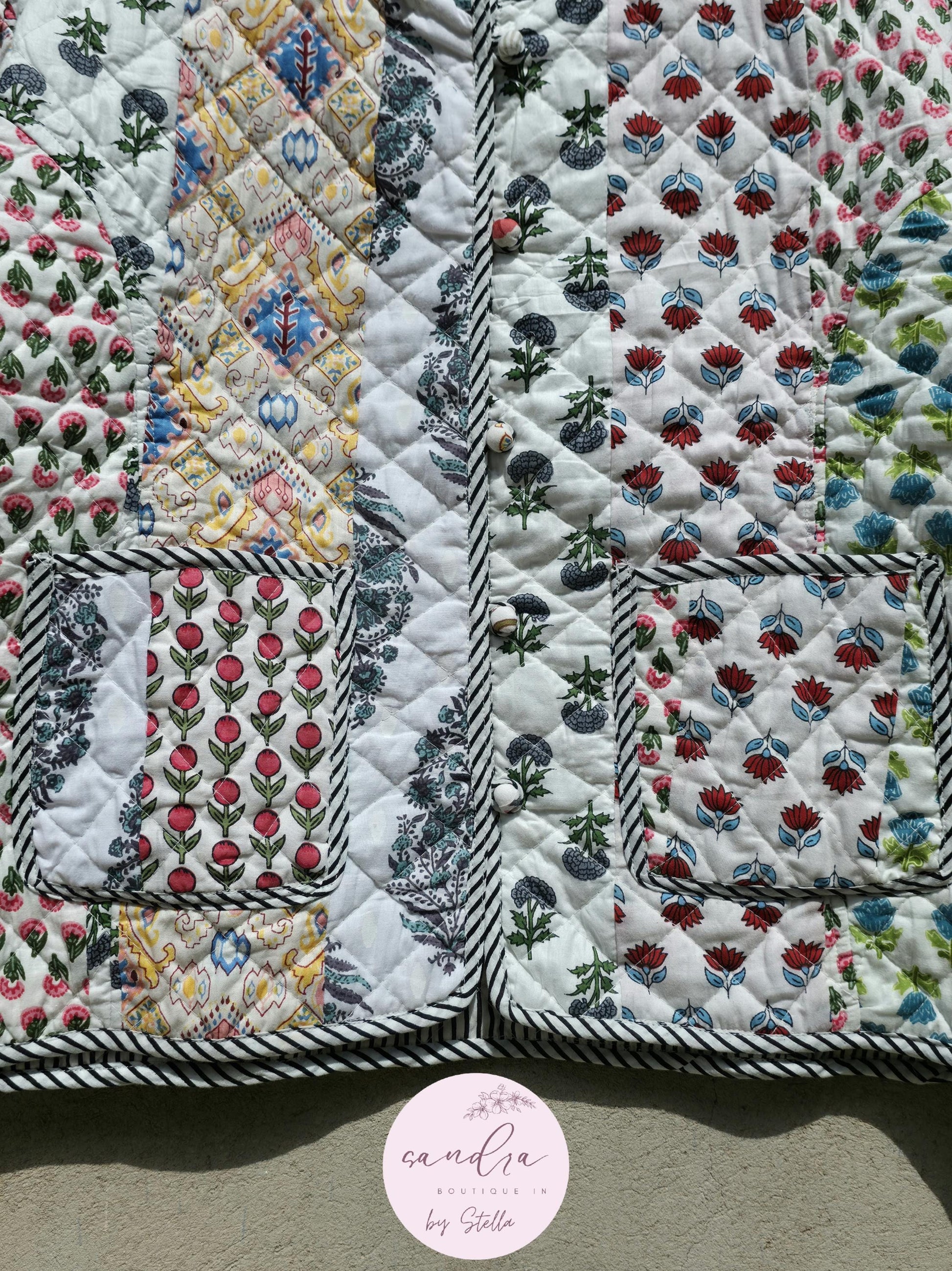 Indian Handmade Quilted Cotton Jacket, Vintage White Patchwork Women's Reversible Kantha Coat, Kimono Boho Spring Soft Jacket, Gift for Her