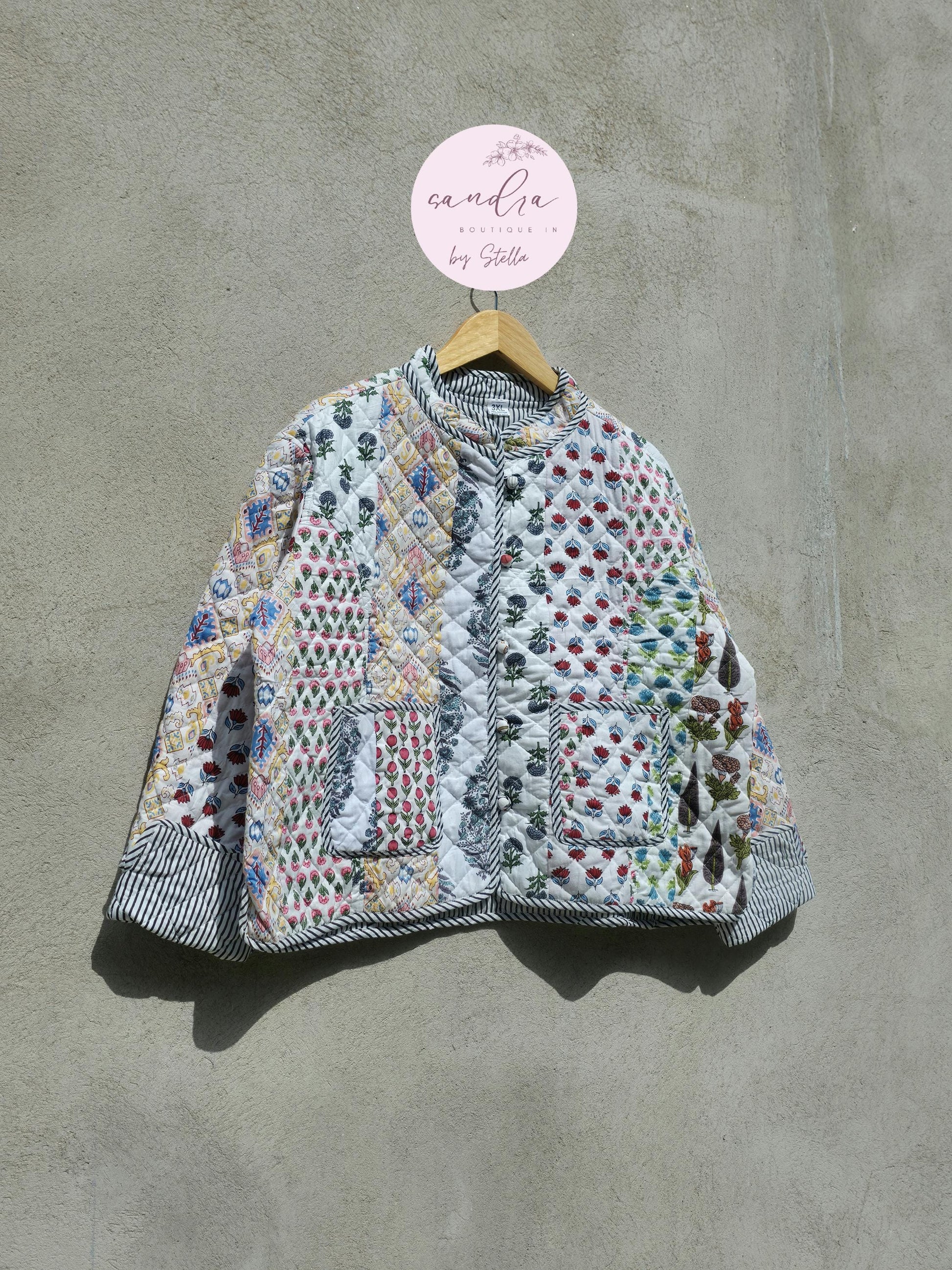 Indian Handmade Quilted Cotton Jacket, Vintage White Patchwork Women's Reversible Kantha Coat, Kimono Boho Spring Soft Jacket, Gift for Her