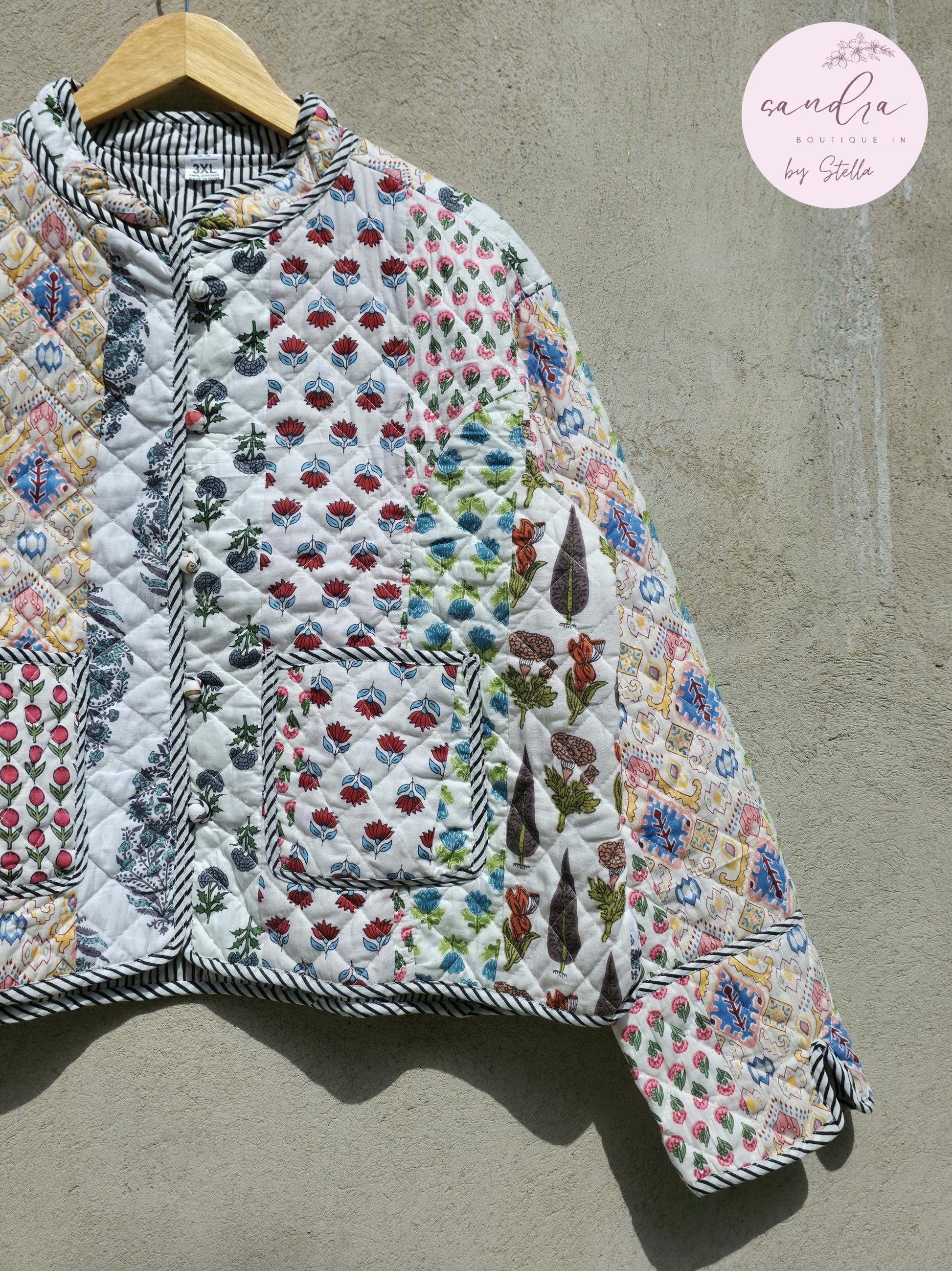 Indian Handmade Quilted Cotton Jacket, Vintage White Patchwork Women's Reversible Kantha Coat, Kimono Boho Spring Soft Jacket, Gift for Her