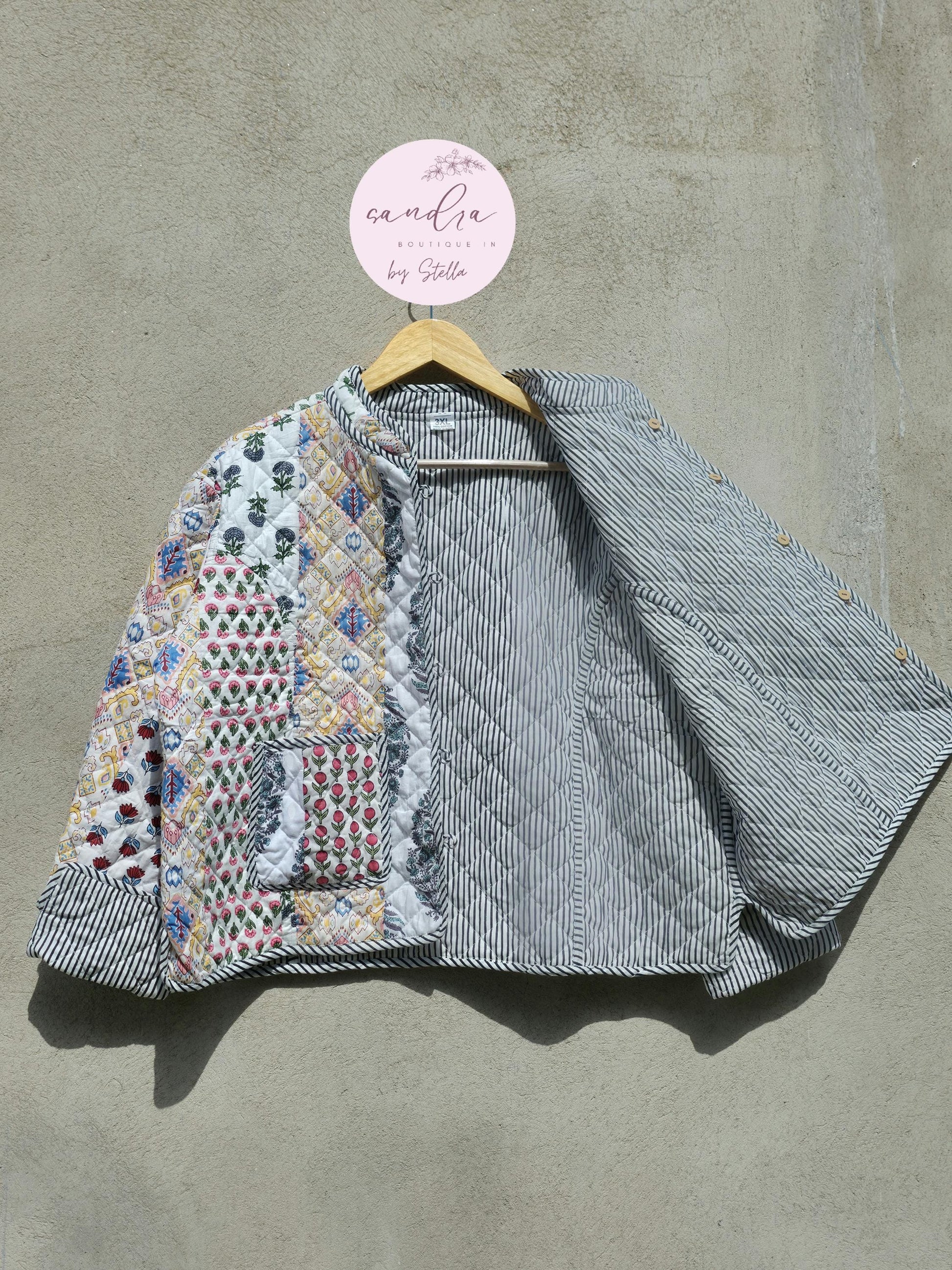 Indian Handmade Quilted Cotton Jacket, Vintage White Patchwork Women's Reversible Kantha Coat, Kimono Boho Spring Soft Jacket, Gift for Her