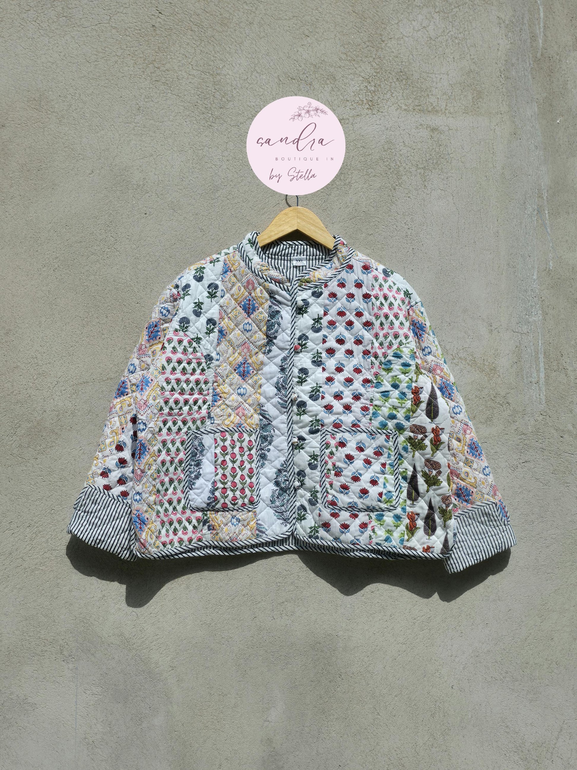 Indian Handmade Quilted Cotton Jacket, Vintage White Patchwork Women's Reversible Kantha Coat, Kimono Boho Spring Soft Jacket, Gift for Her