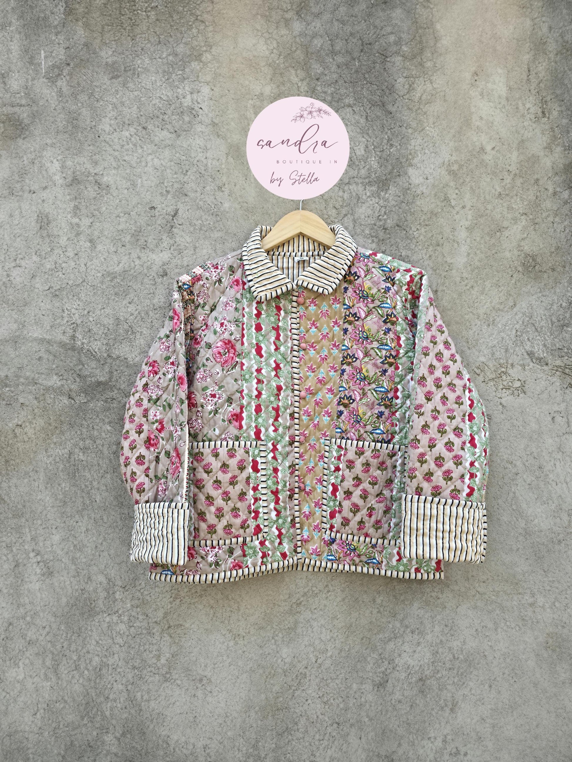 Indian Handmade Patchwork Cotton Quilted Jacket, Vintage Beige New Style Cotton Quilted Jacket, Reversible Women's Boho Coat, Gift for Her
