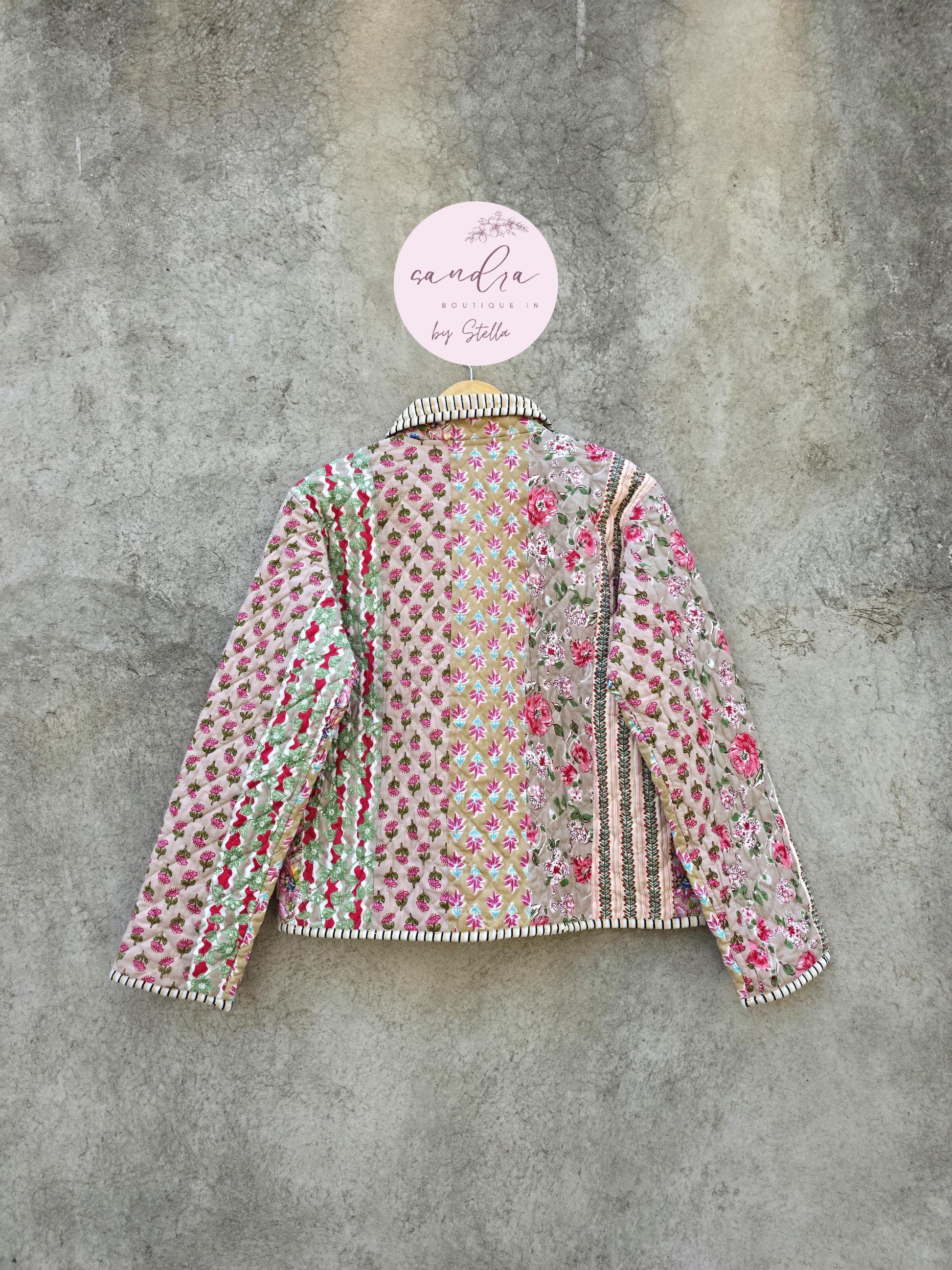 Indian Handmade Patchwork Cotton Quilted Jacket, Vintage Beige New Style Cotton Quilted Jacket, Reversible Women's Boho Coat, Gift for Her