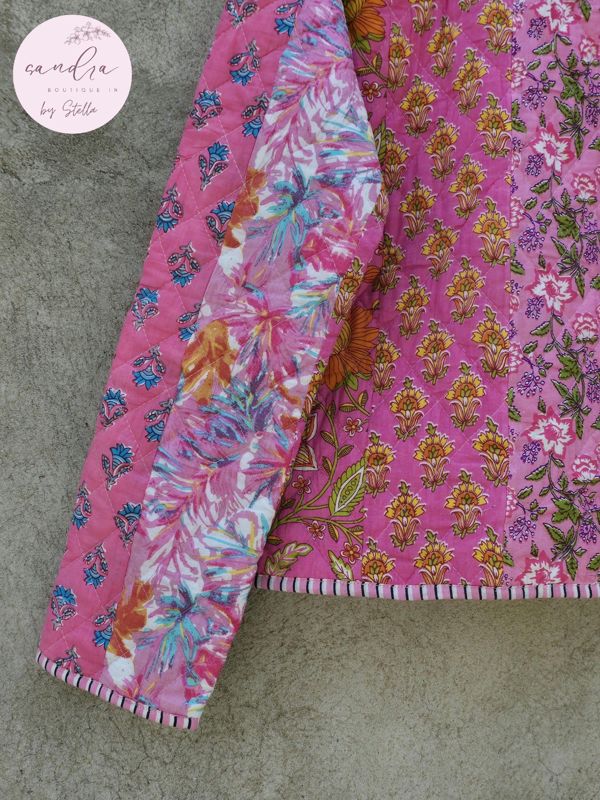 Indian Handmade Patchwork Cotton Quilted Jacket, Vintage Pink New Style Cotton Quilted Jacket, Reversible Women's Boho Coat, Gift for Her