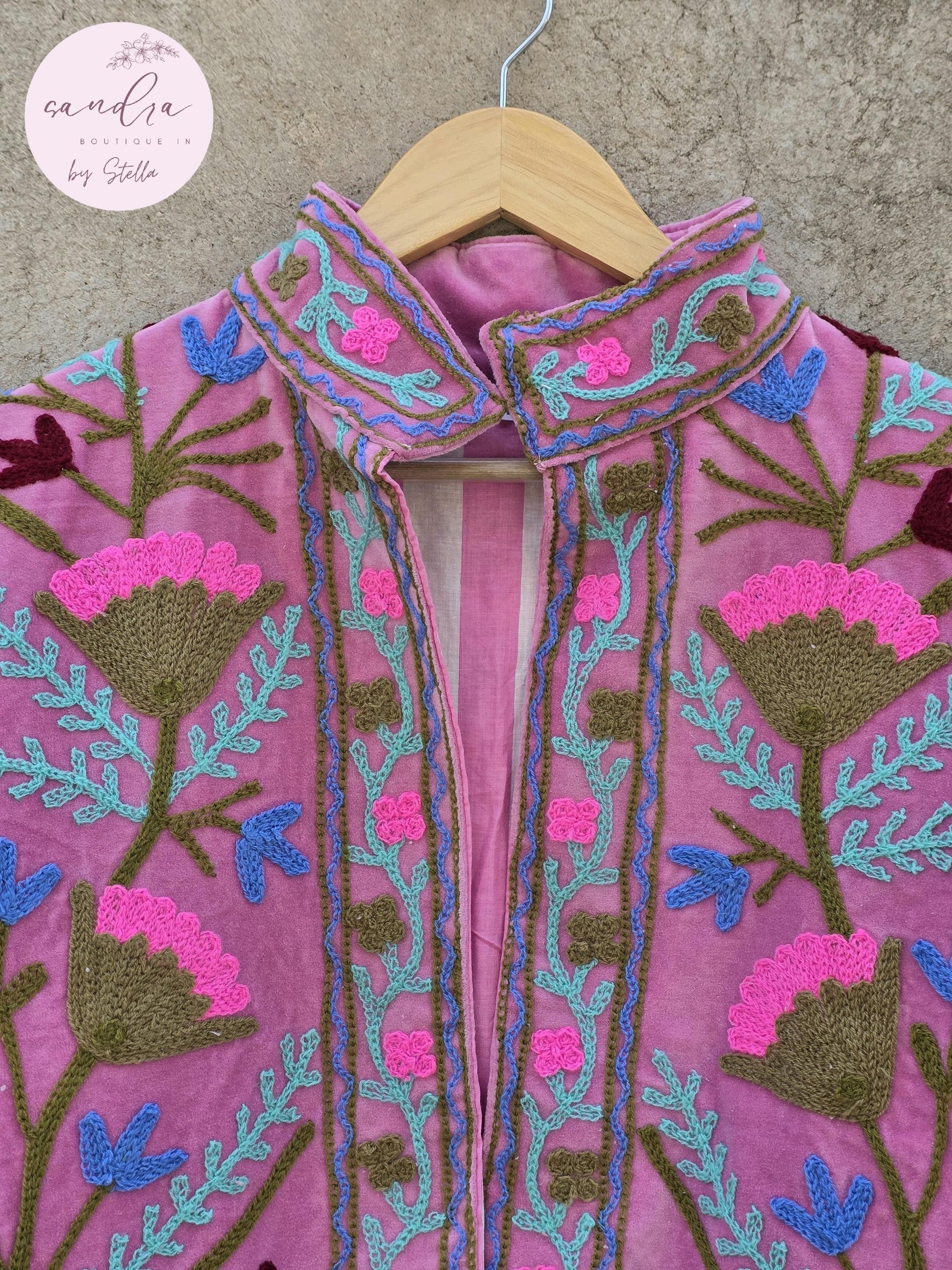 Suzani Embroidery Cotton Velvet Jacket, Kimono Jacket Handmade Soft TNT Fabric Jacket, Women's Clothing Coat Boho Jacket Spring Gift for Her