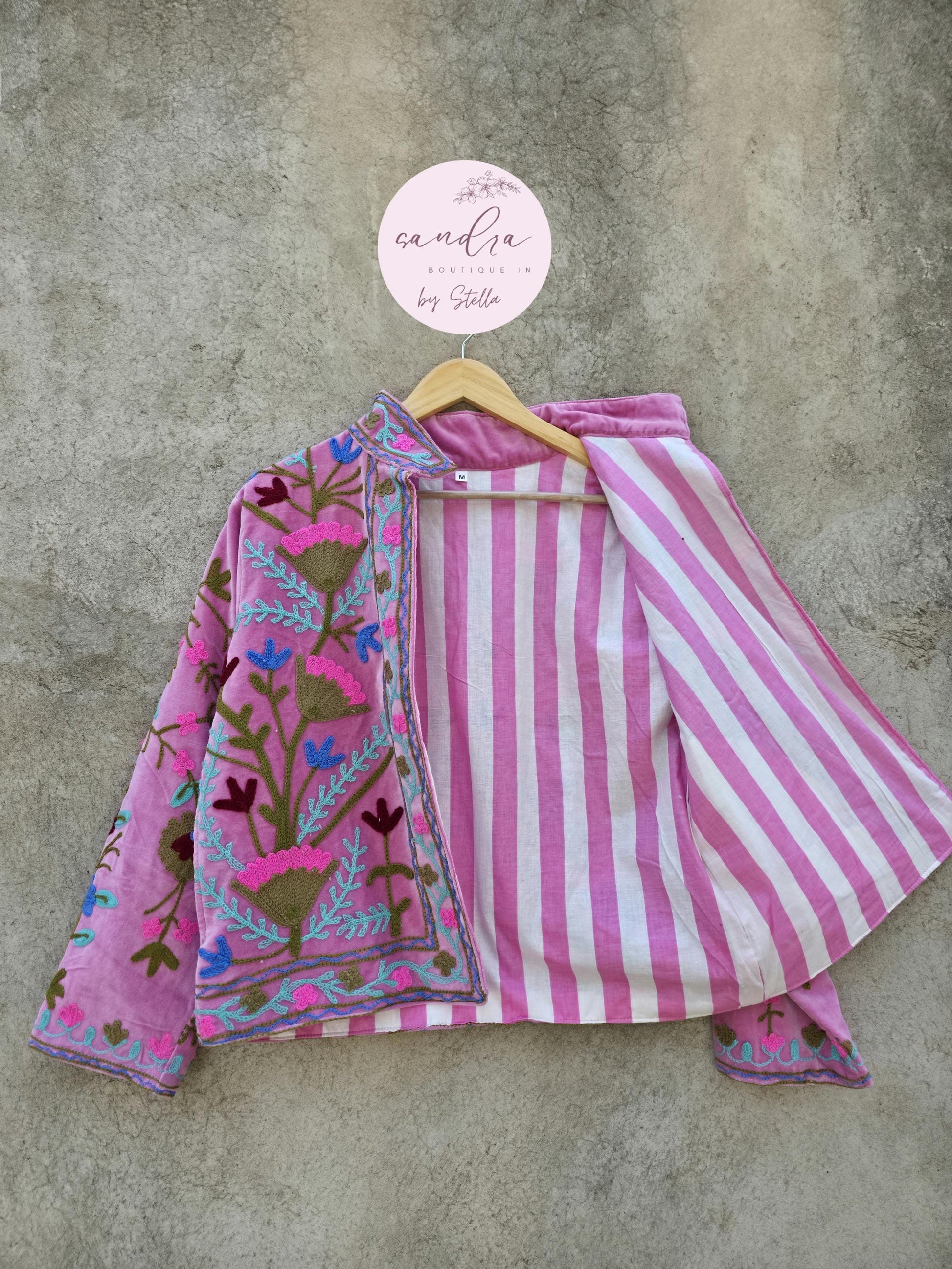 Suzani Embroidery Cotton Velvet Jacket, Kimono Jacket Handmade Soft TNT Fabric Jacket, Women's Clothing Coat Boho Jacket Spring Gift for Her