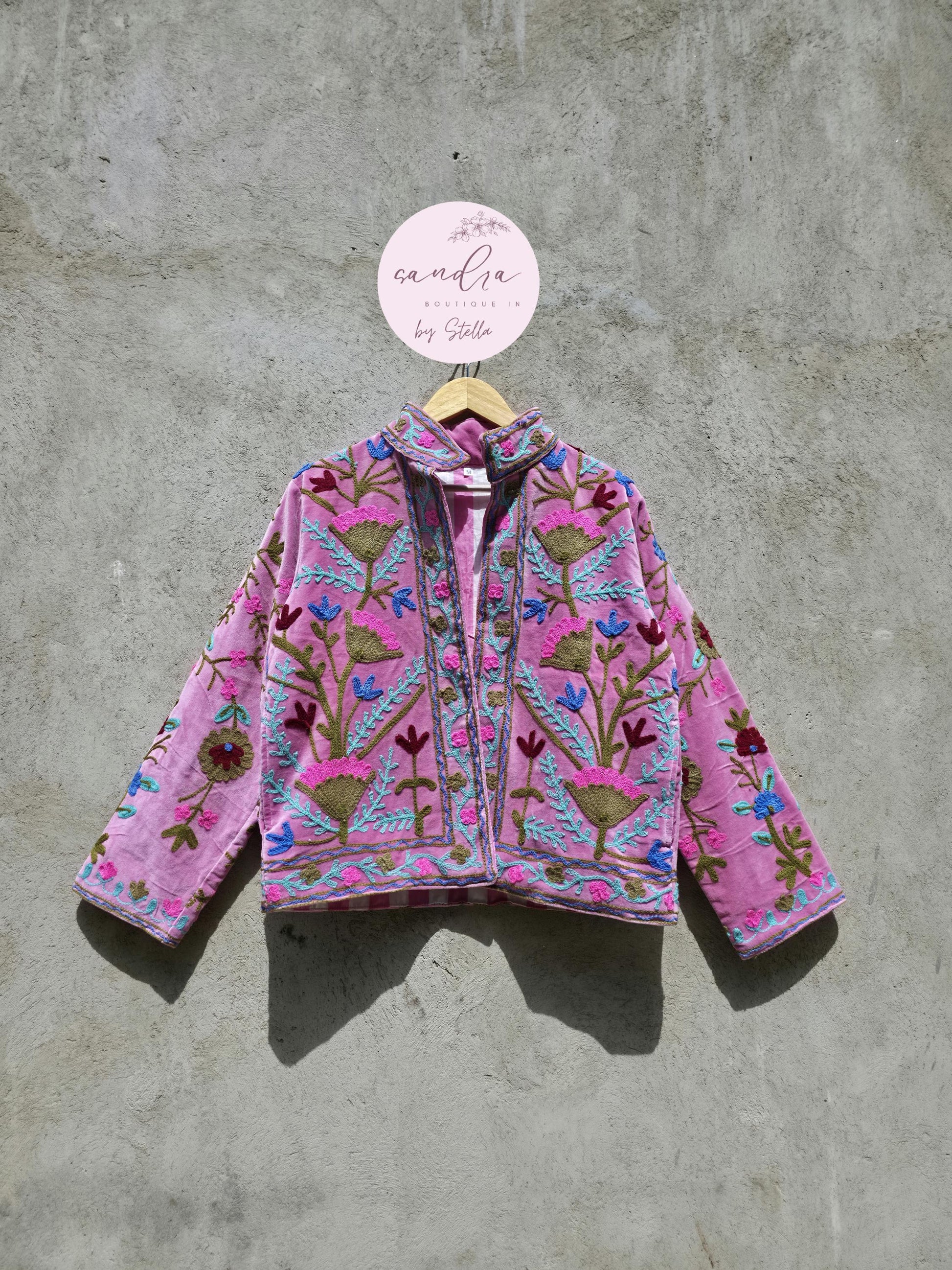 Suzani Embroidery Cotton Velvet Jacket, Kimono Jacket Handmade Soft TNT Fabric Jacket, Women's Clothing Coat Boho Jacket Spring Gift for Her