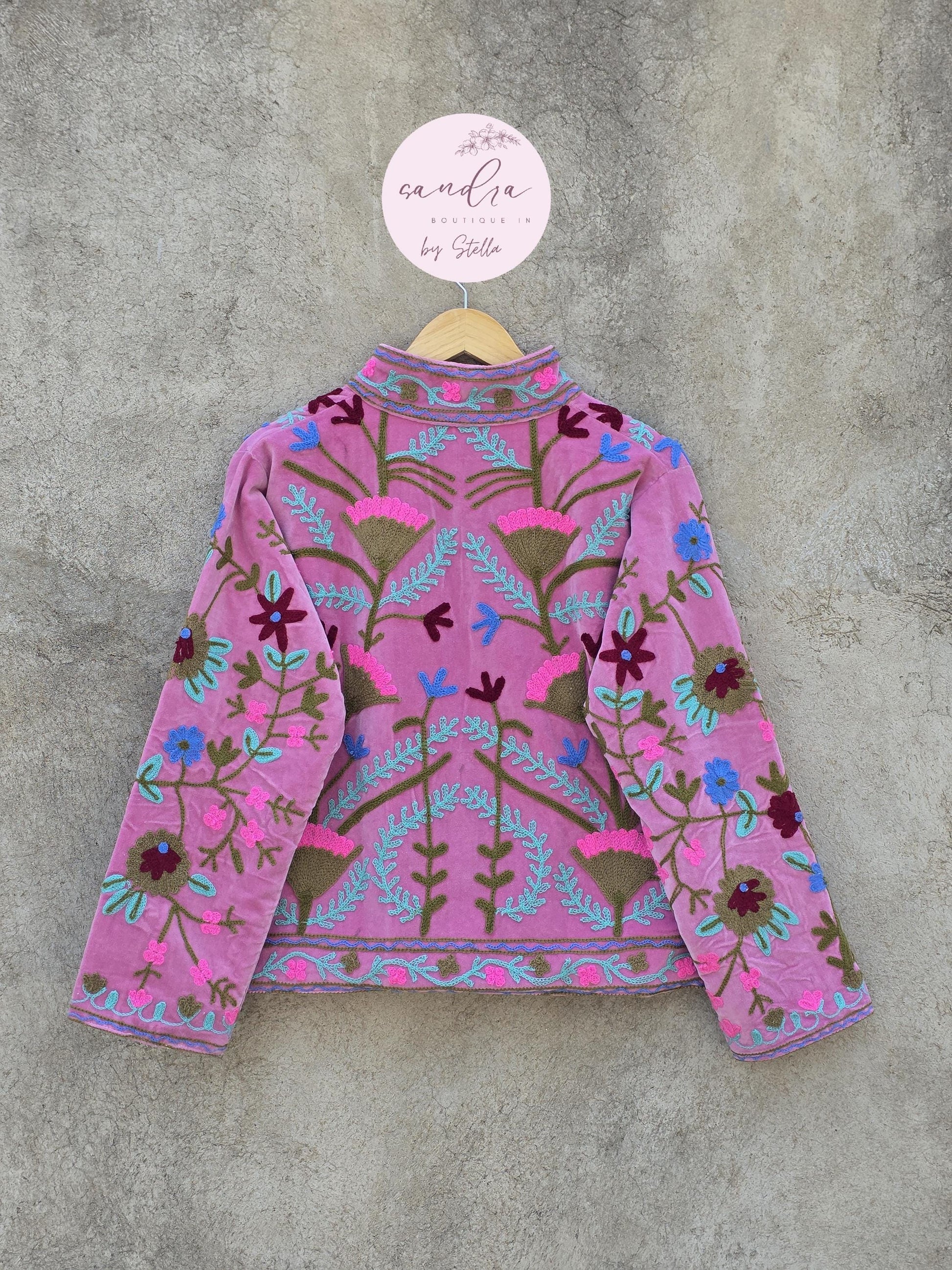 Suzani Embroidery Cotton Velvet Jacket, Kimono Jacket Handmade Soft TNT Fabric Jacket, Women's Clothing Coat Boho Jacket Spring Gift for Her
