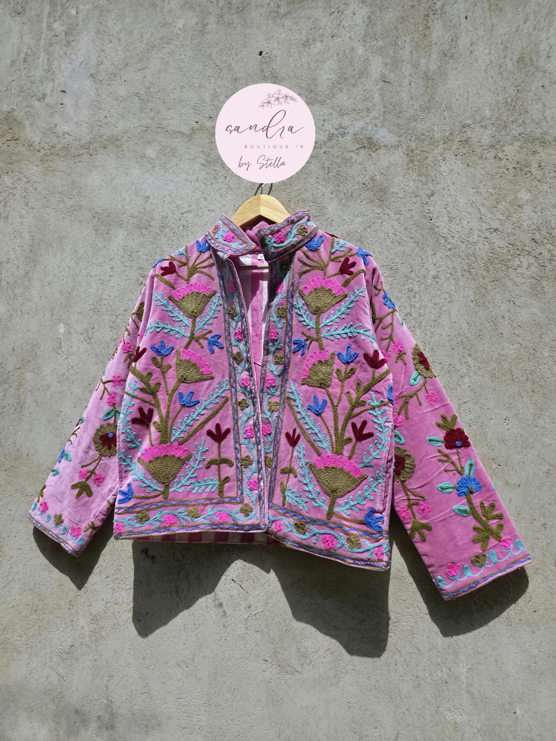 Suzani Embroidery Cotton Velvet Jacket, Kimono Jacket Handmade Soft TNT Fabric Jacket, Women's Clothing Coat Boho Jacket Spring Gift for Her