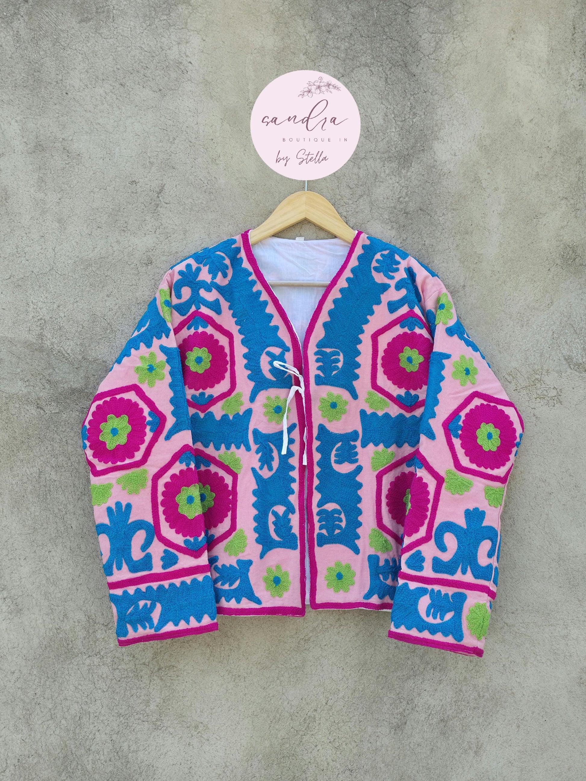 Indian Handmade Suzani Embroidery Jacket, Unique Style Artisan Made Jacket, Floral Women's Coat, New Style Jacket, Boho Suzani, Gift for Her