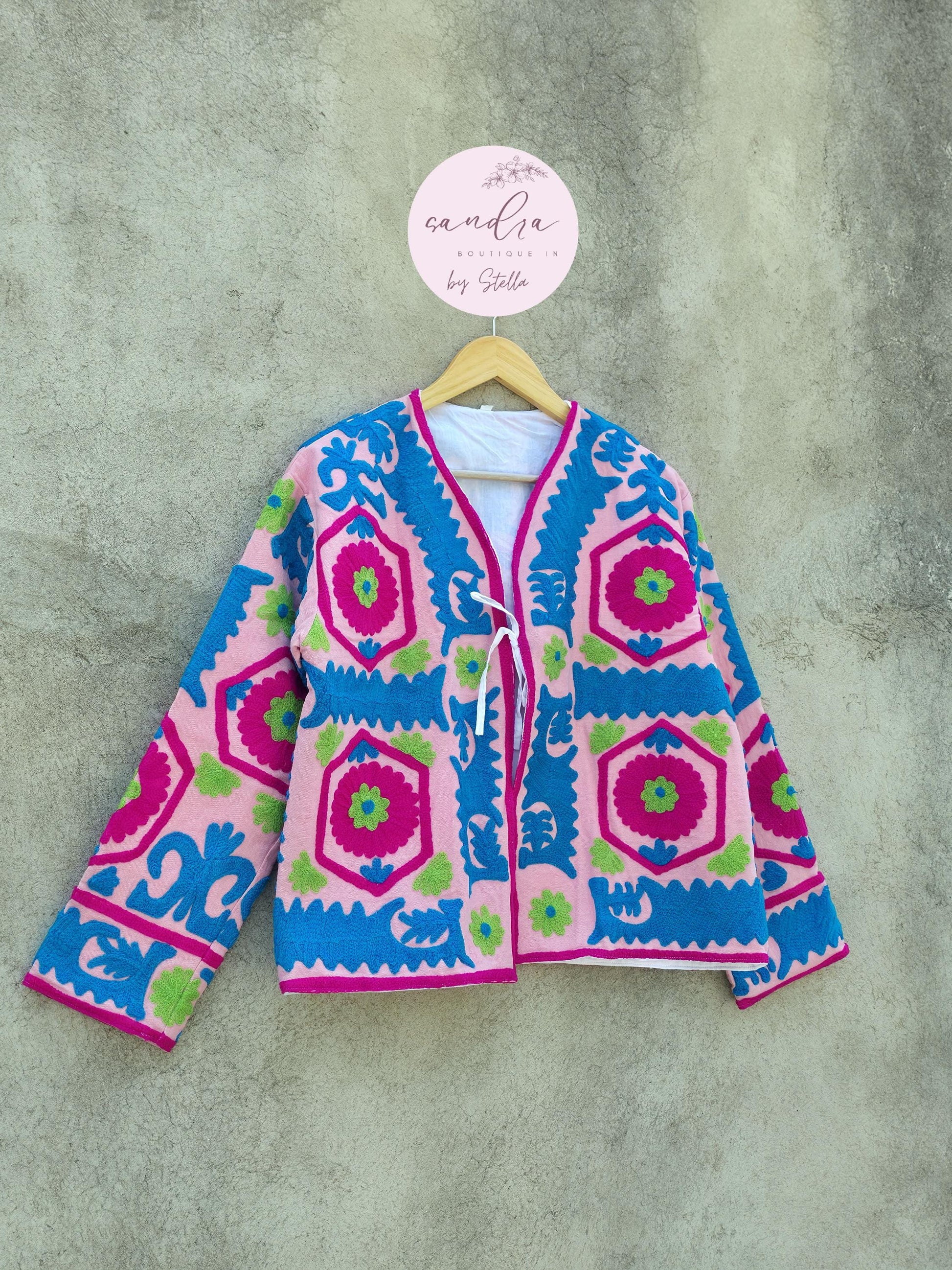 Indian Handmade Suzani Embroidery Jacket, Unique Style Artisan Made Jacket, Floral Women's Coat, New Style Jacket, Boho Suzani, Gift for Her